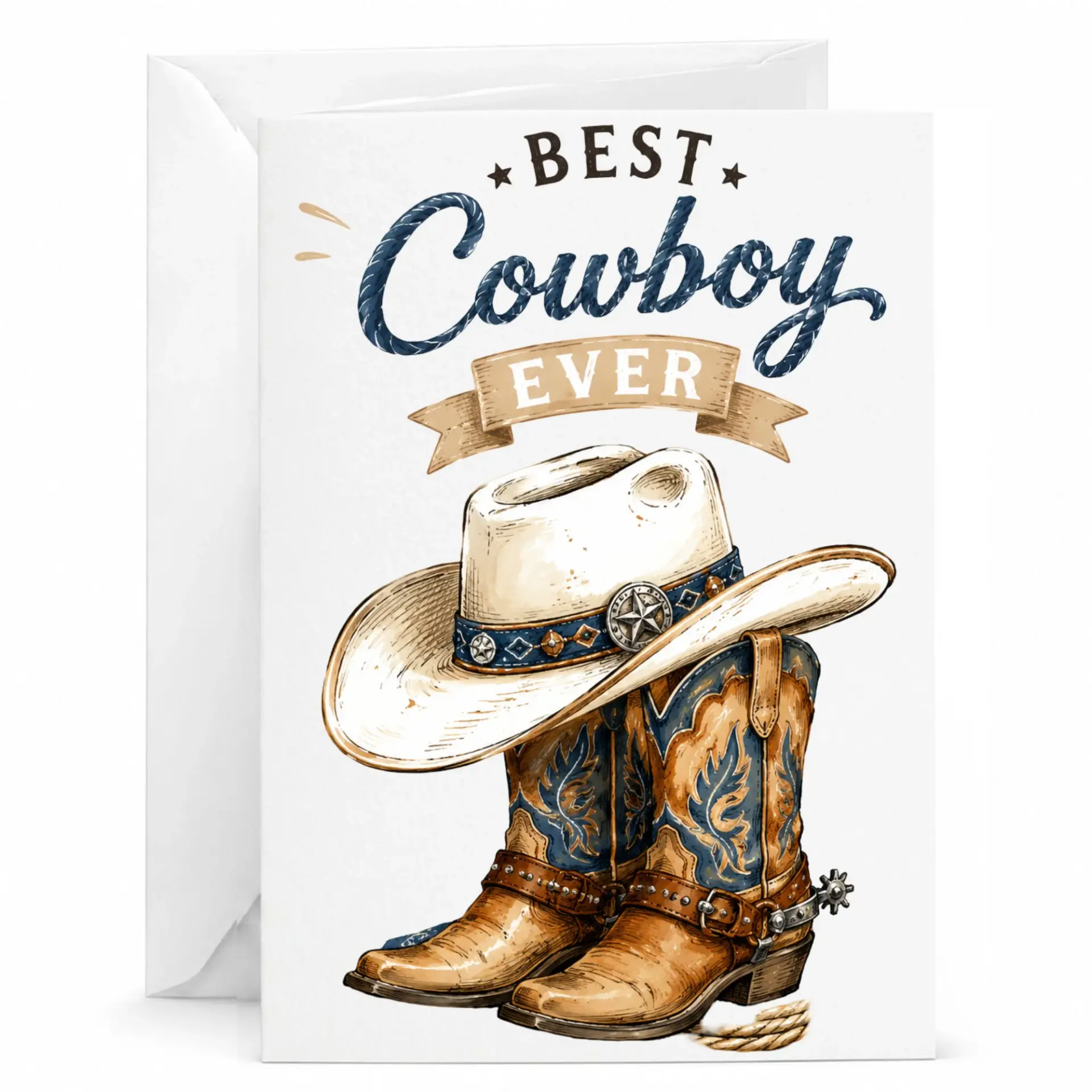 Greeting Card Best Cowboy Ever Illustration Theme Style Appreciation Note for Friends and Family