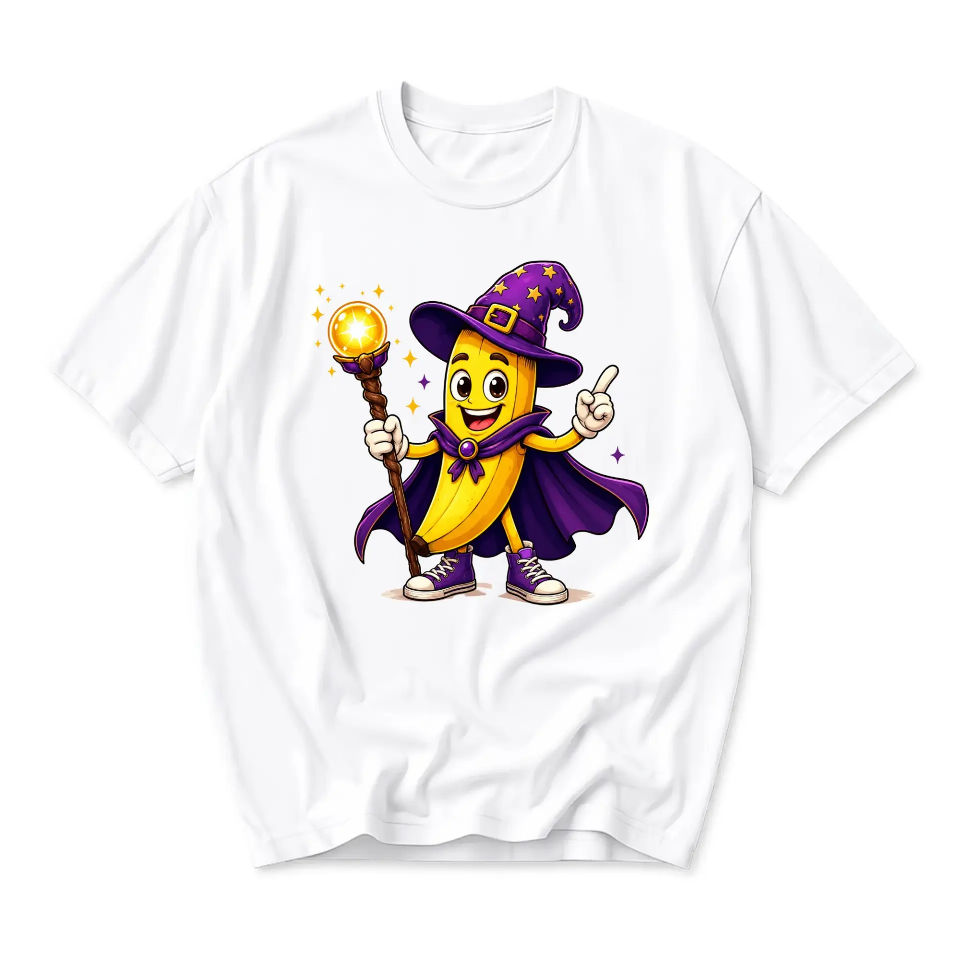 Graphic Tee Unisex Funny Banana Wizard Character Print Shirt Casual Cotton Blend Crew Neck Apparel Short Sleeve Top