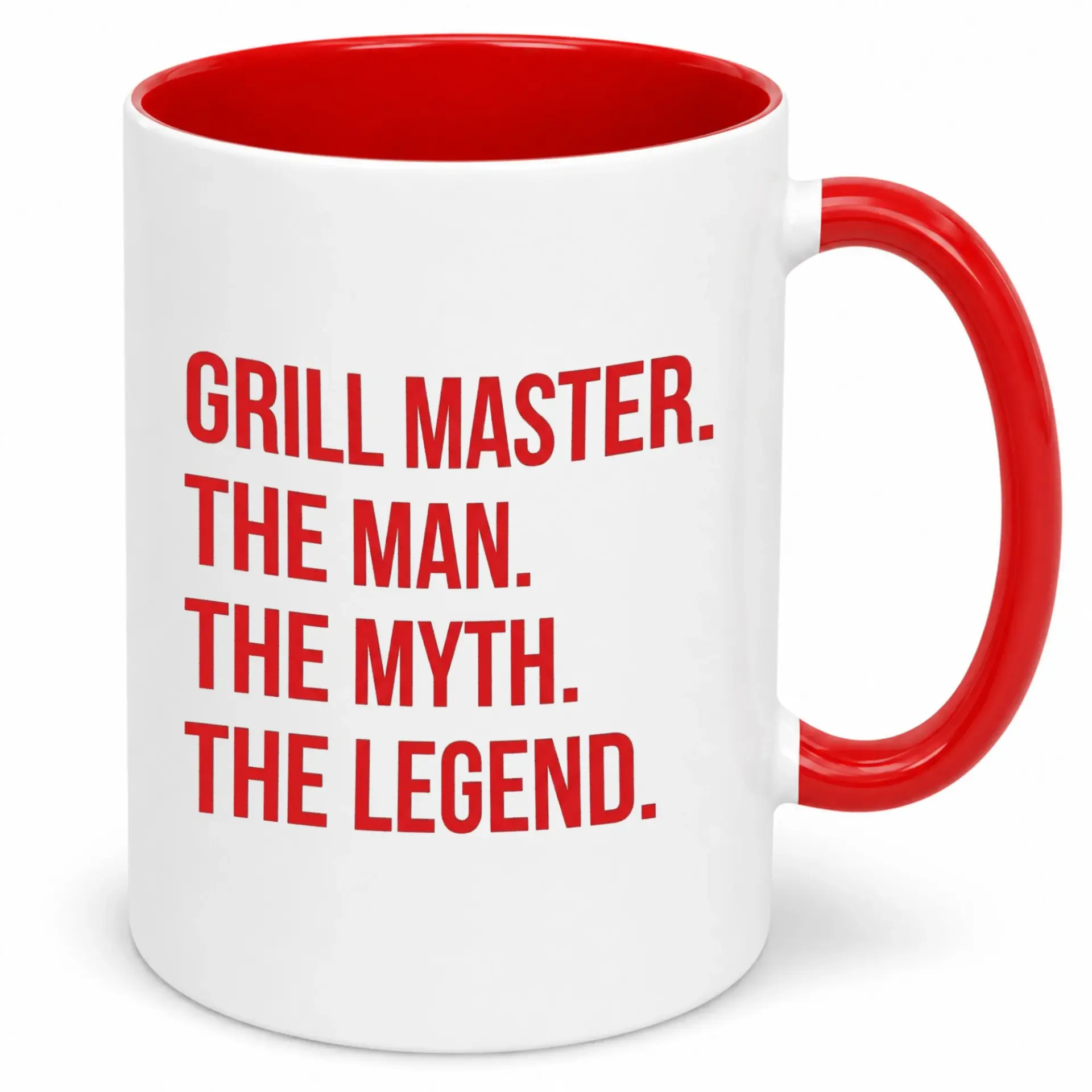 Grill Master the Man the Myth the Legend Funny Ceramic Coffee Mug, White and Red, Gift for Barbecue Enthusiasts
