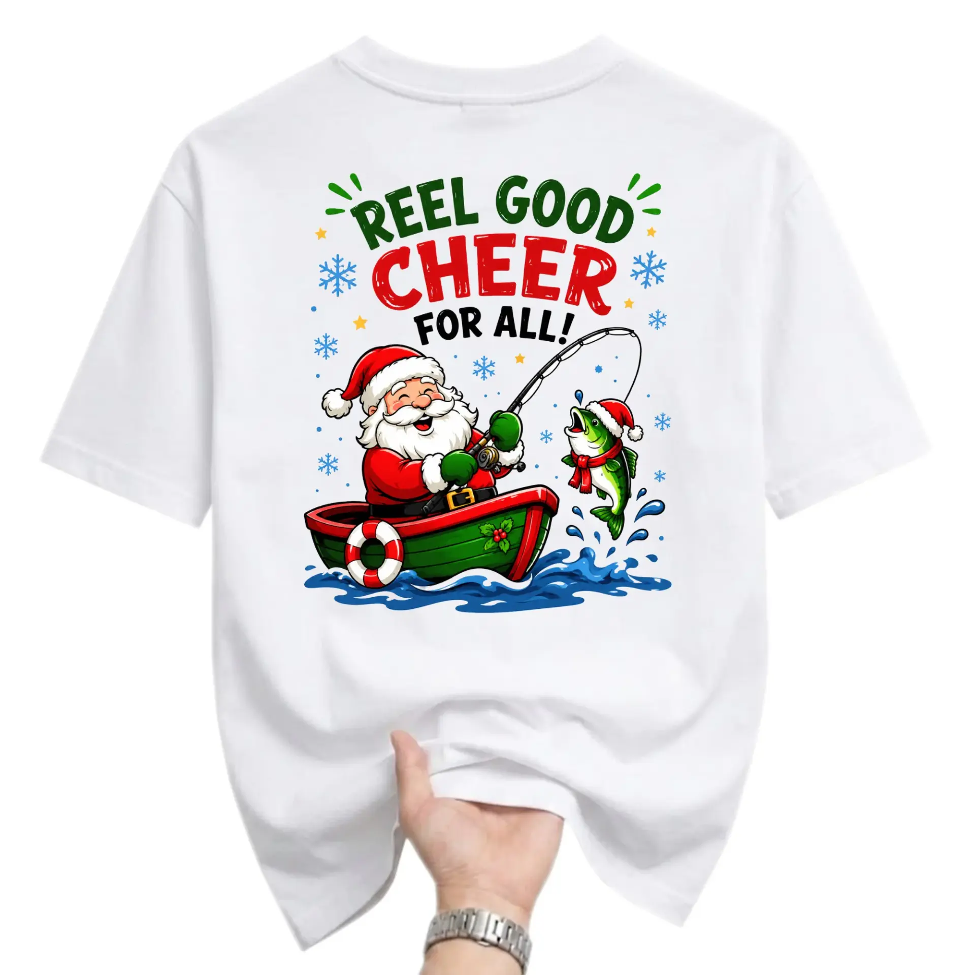 Graphic Tee Reel Good Cheer for All Funny Christmas Fishing Shirt Unisex