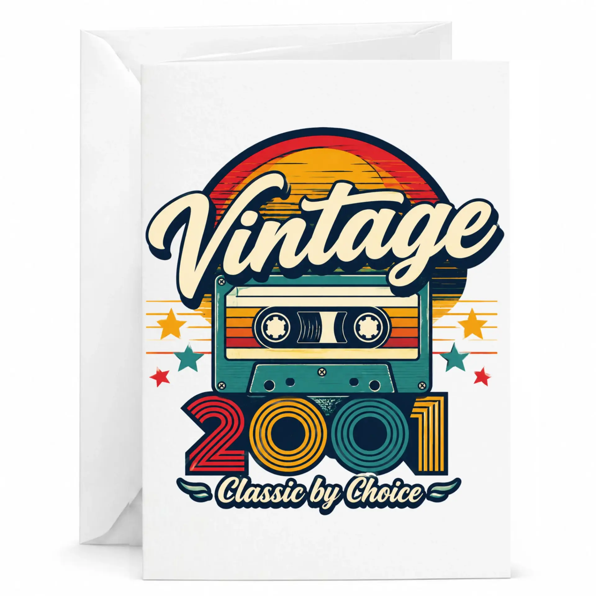 Greeting Card Vintage 2001 Classic by Choice Retro Cassette Tape Birthday Note for Milestone Celebration or Anniversary