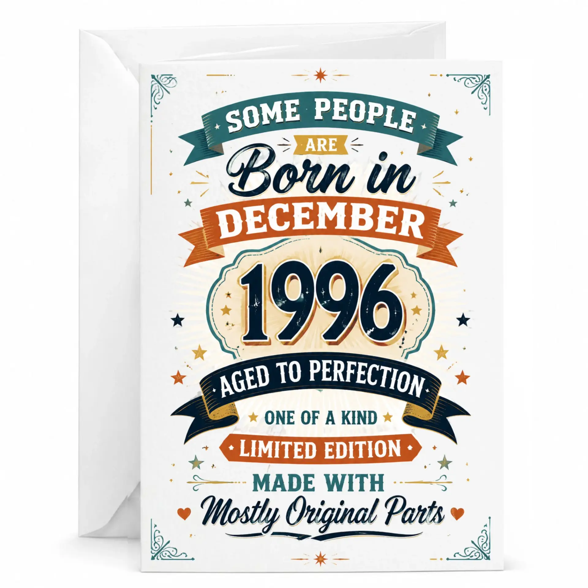 Birthday Card December 1996 Aged to Perfection Vintage Style Greeting Card for Birthday Milestone Celebration
