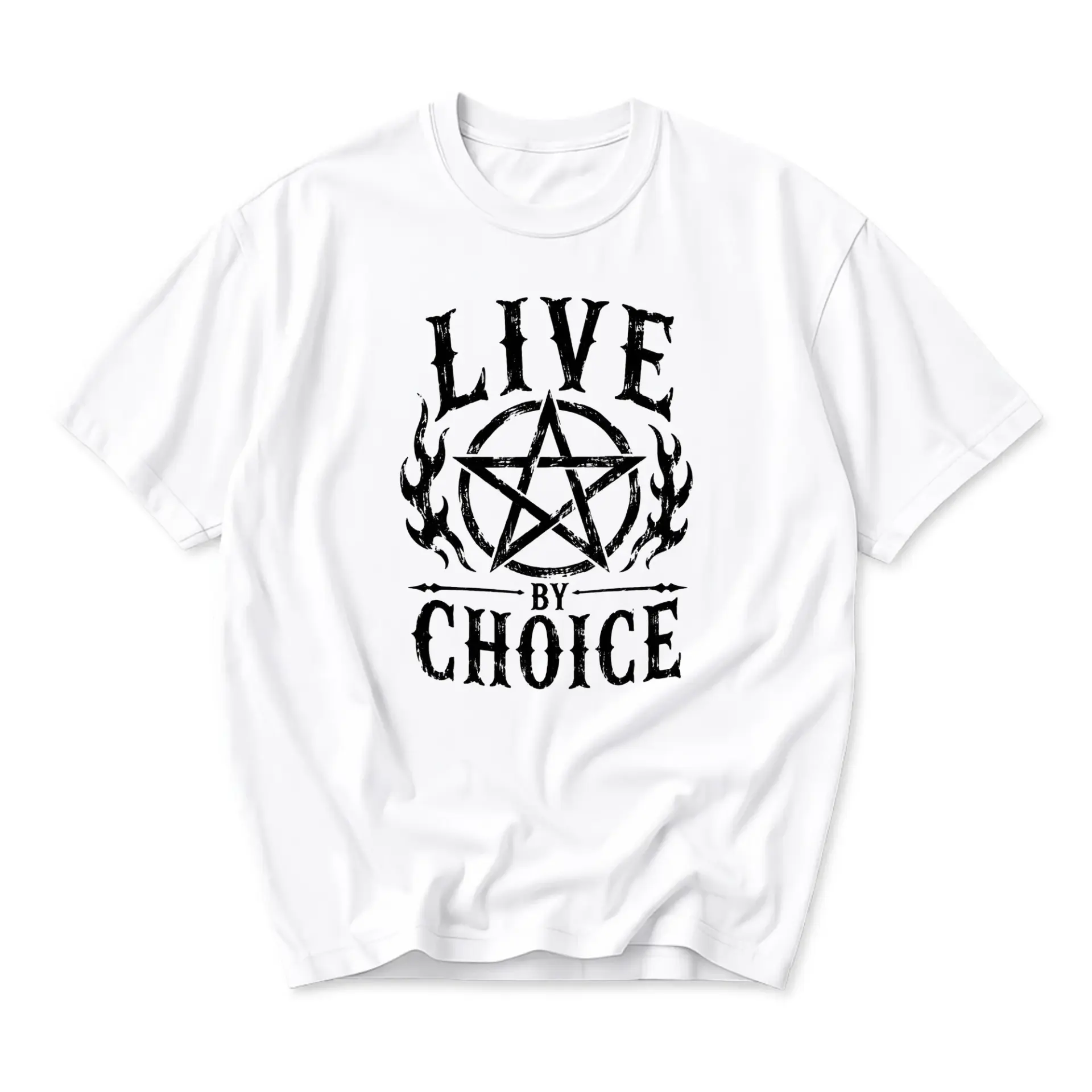 Graphic Tee Live by Choice Pentagram Print Unisex Casual Cotton Crew Neck Shirt for Daily Wear and Self Expression