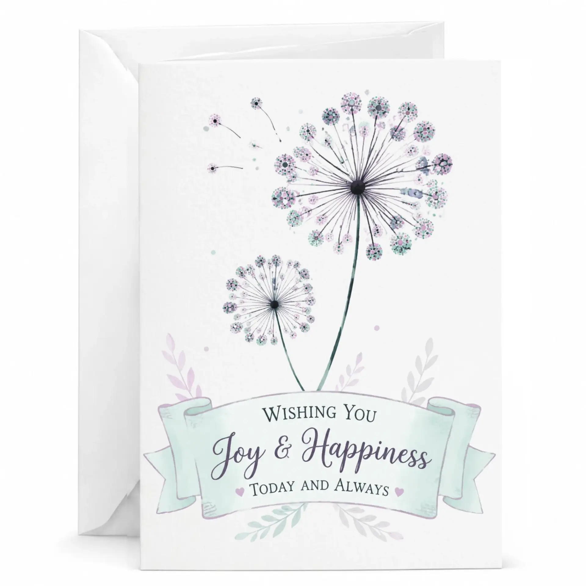 Greeting Card with Watercolor Dandelion Floral Design for Joyful Wishes and Thoughtful Messages, Blank Inside