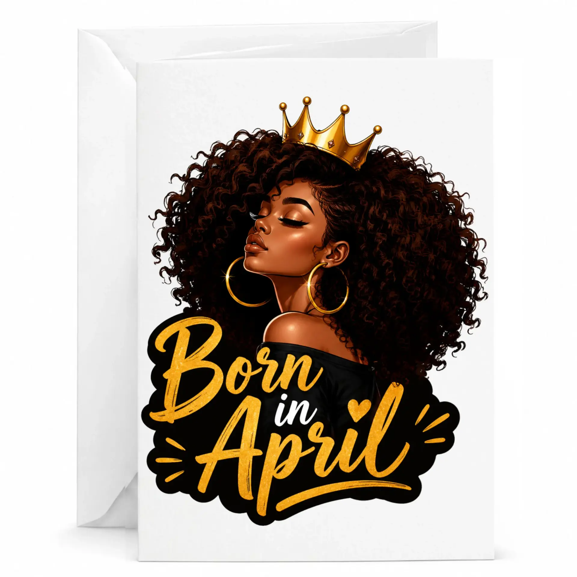 Birthday Card Born in April Queen Crown Design Elegant Greeting Card for Her with Matching Envelope 5x7 Folded Card