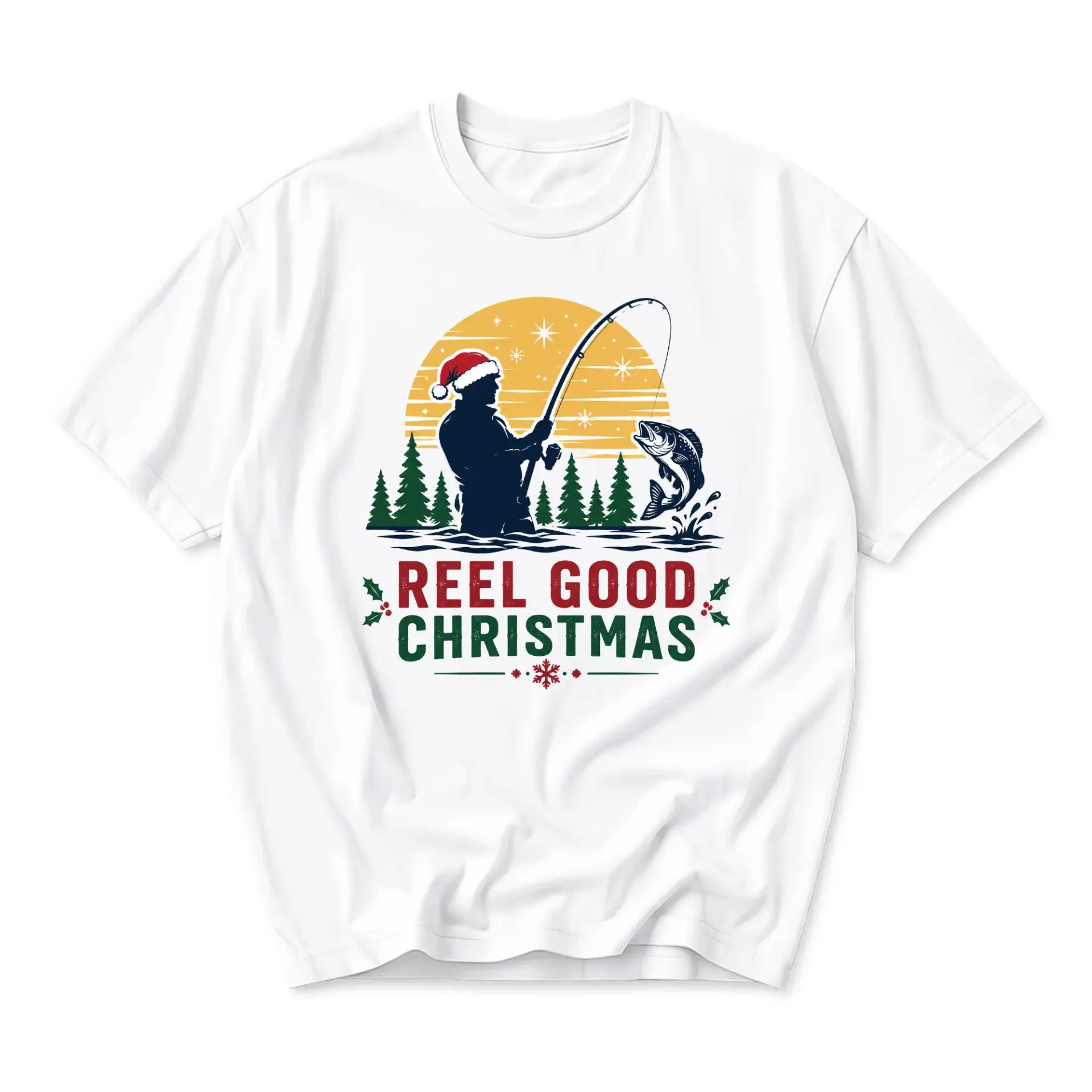 Funny Shirt Reel Good Christmas Fishing Graphic Tee Holiday Seasonal Apparel for Men and Women Casual Comfort Wear