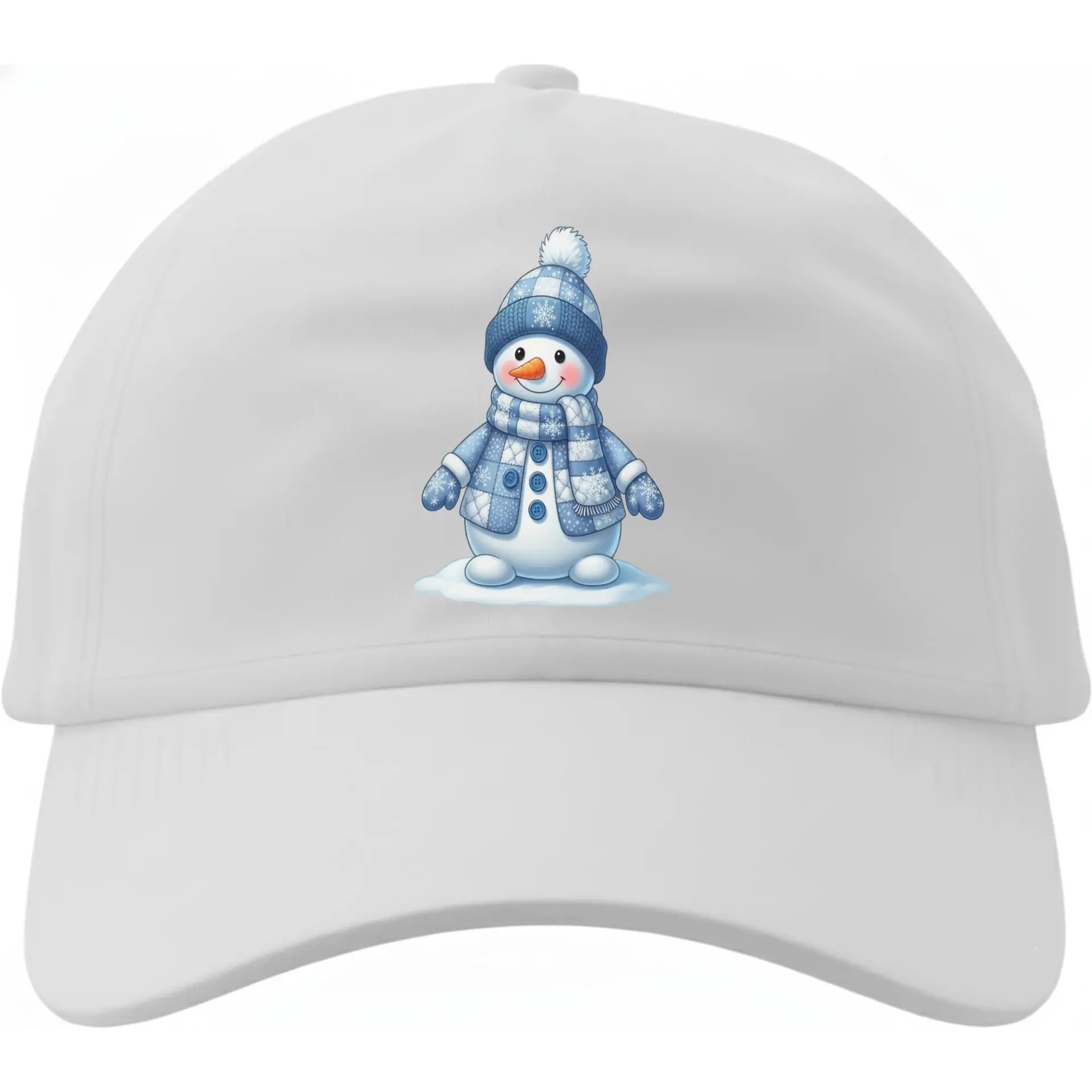 Baseball Cap Featuring Charming Winter Snowman Graphic Cute Seasonal Holiday Accessory for Casual Everyday Wear White