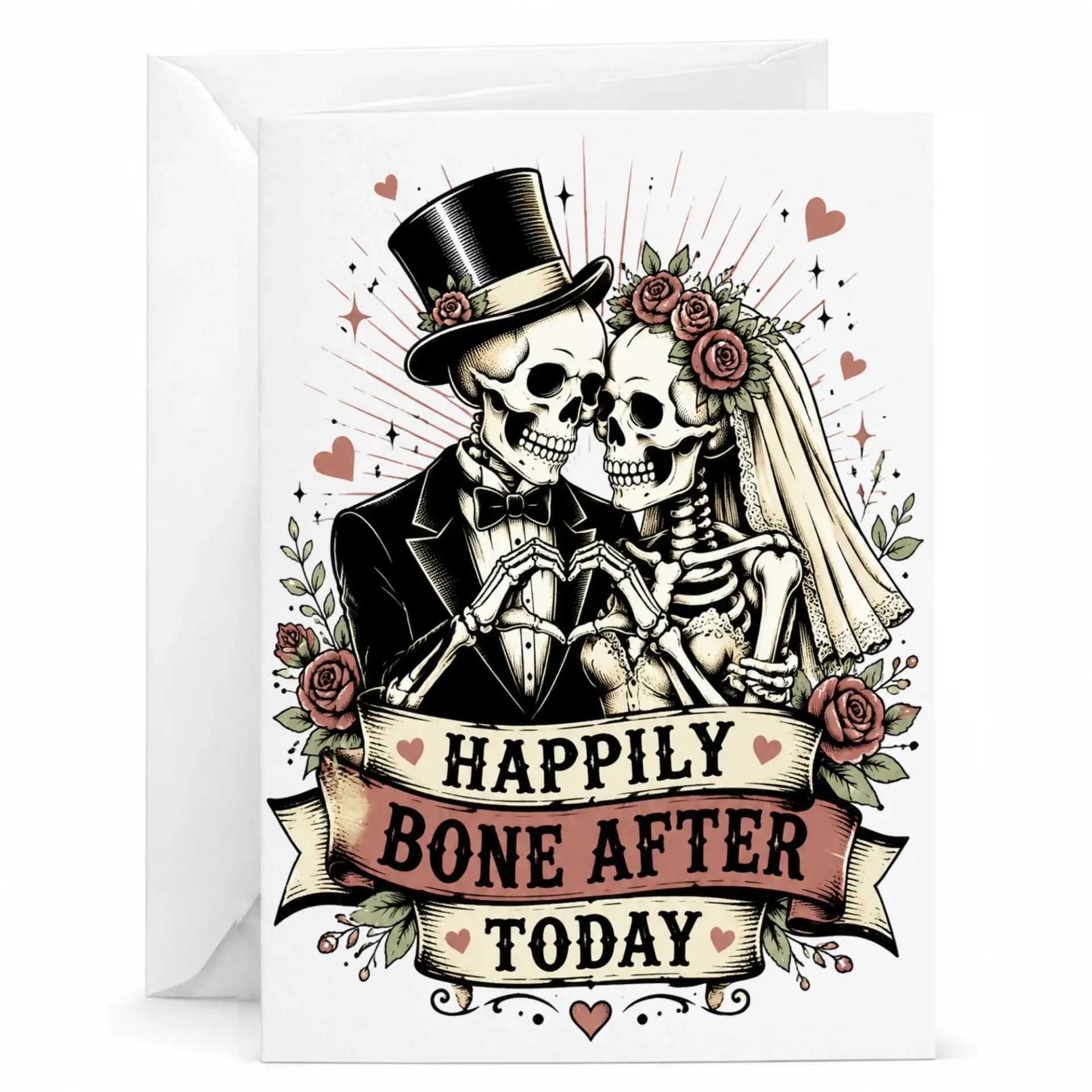 Funny Wedding Anniversary Greeting Card Happily After Today Skeleton Couple Romantic Art for Wife or Husband