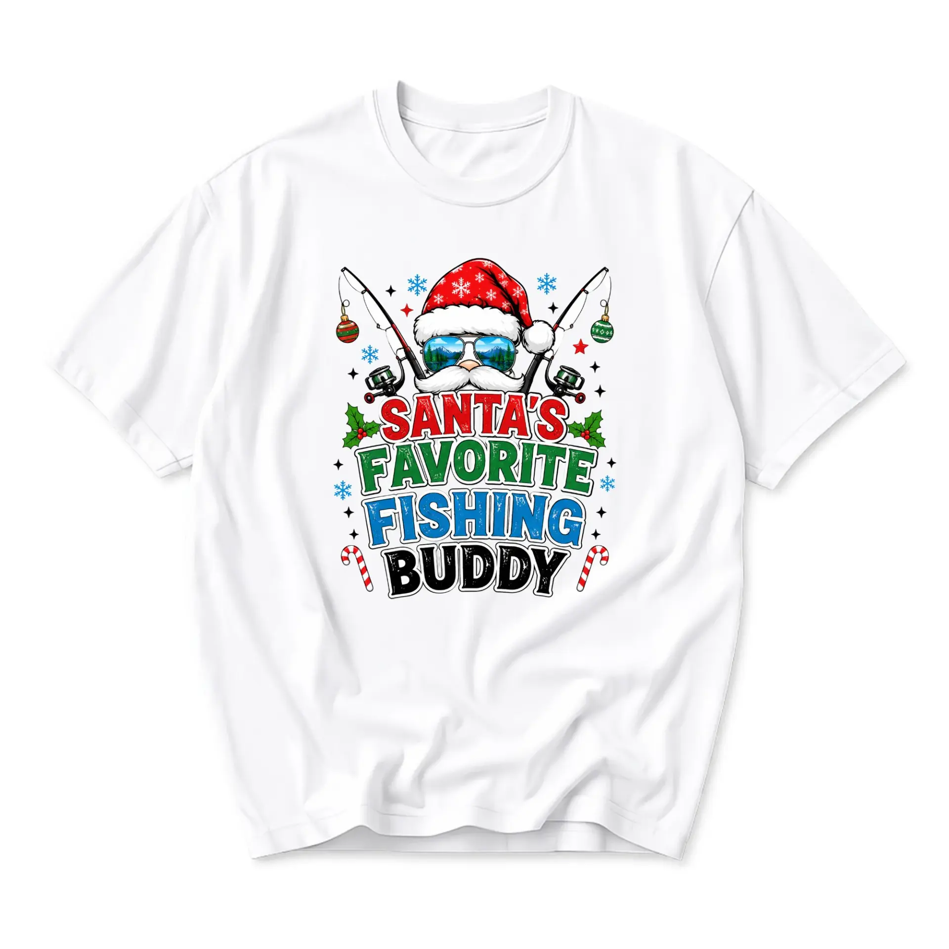 Funny Shirt Santa's Favorite Fishing Graphic Tee Holiday Seasonal Unisex