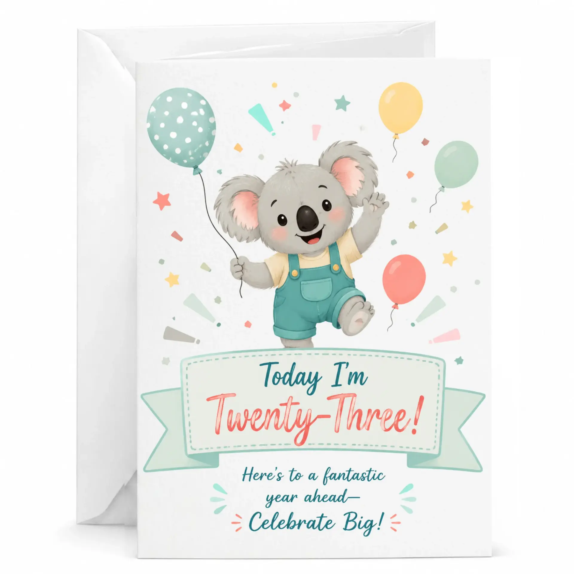 Birthday Card Featuring a Cute Koala Illustration and Modern Typography Designed for a Special Twenty-Third Birthday