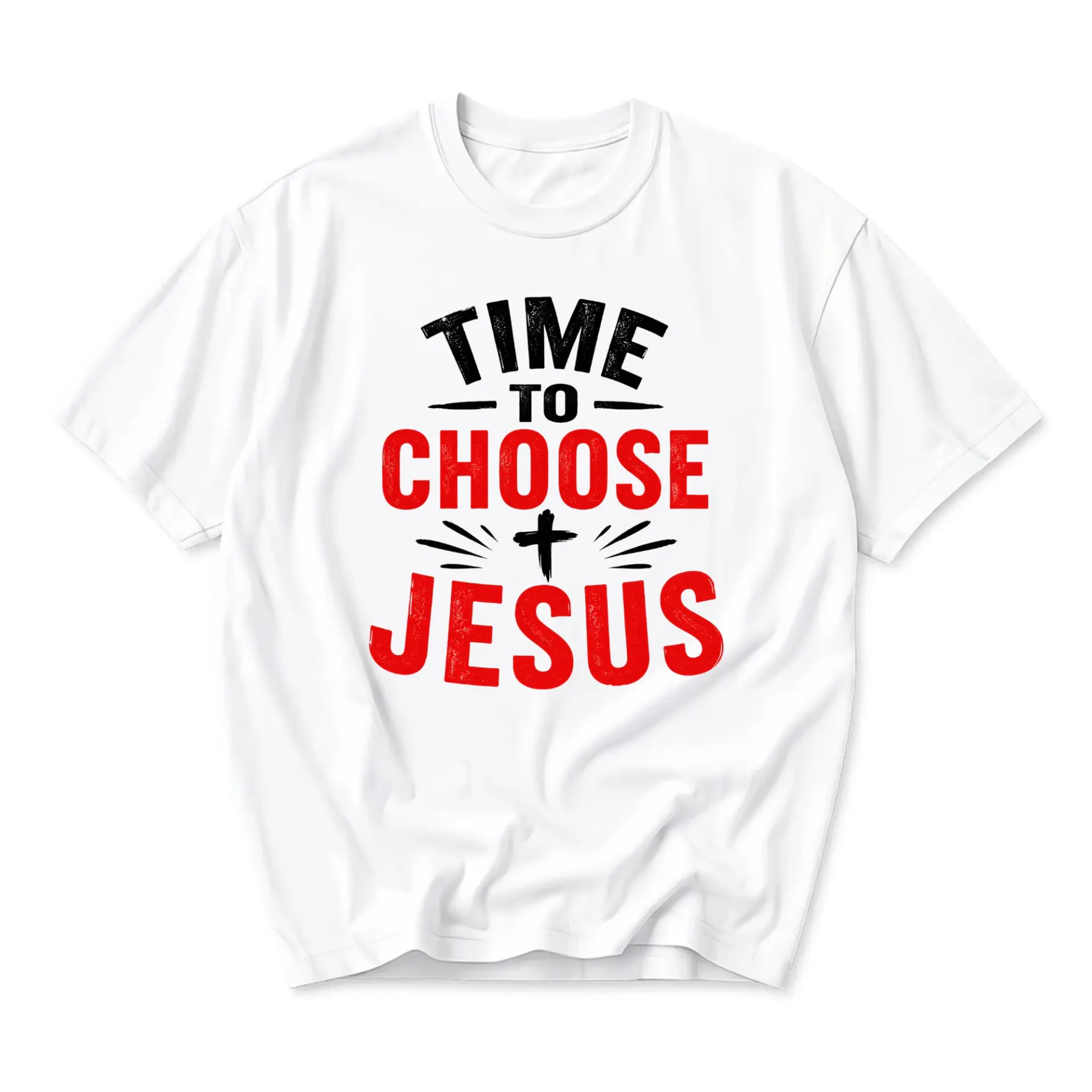 T-shirt Time to Choose Jesus Religious Inspirational Graphic Tee White Cotton Blend Unisex Crew Neck Casual Top