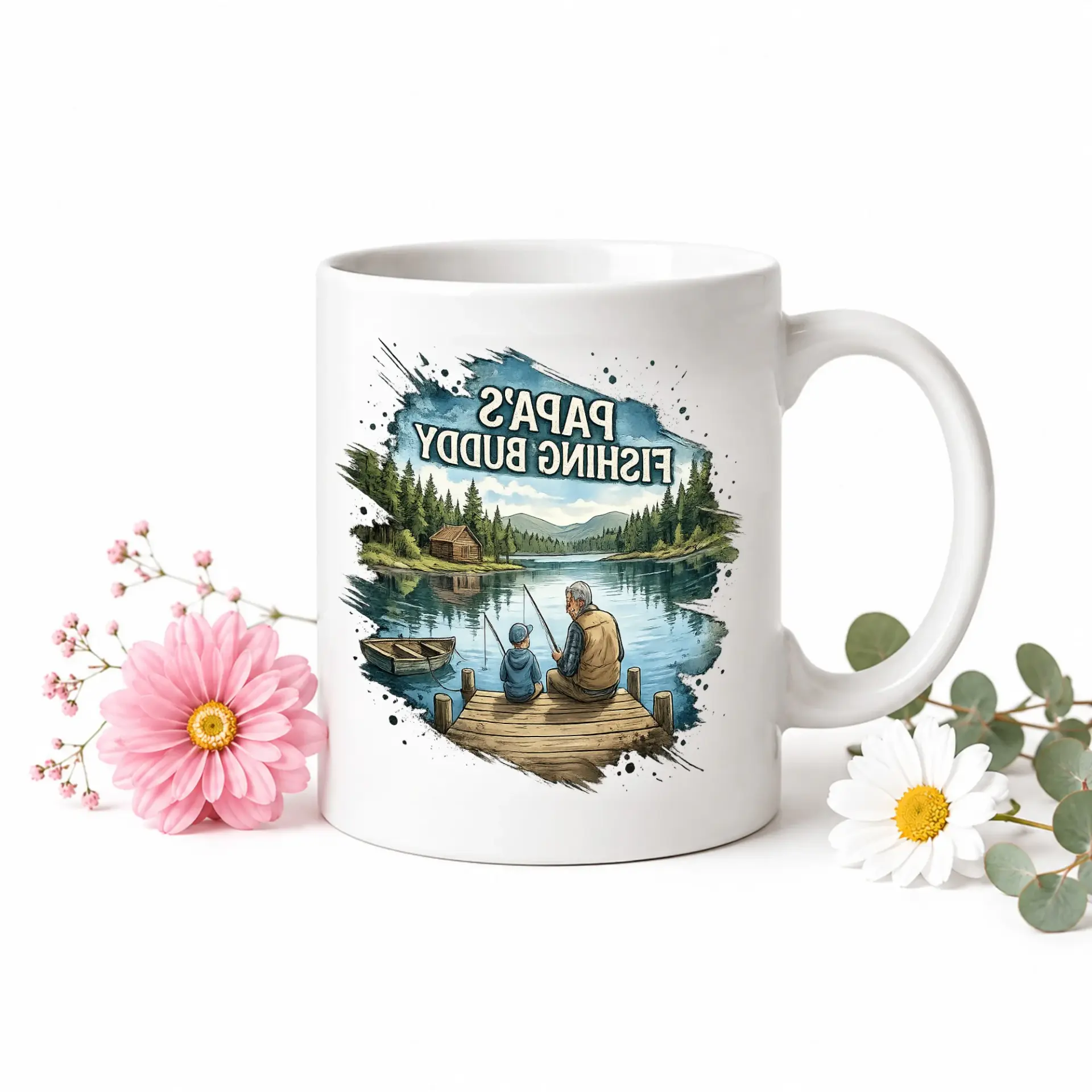 Sentimental Papa's Ceramic Coffee Mug with Handle Accent for Outdoor Enthusiasts and Grandparents