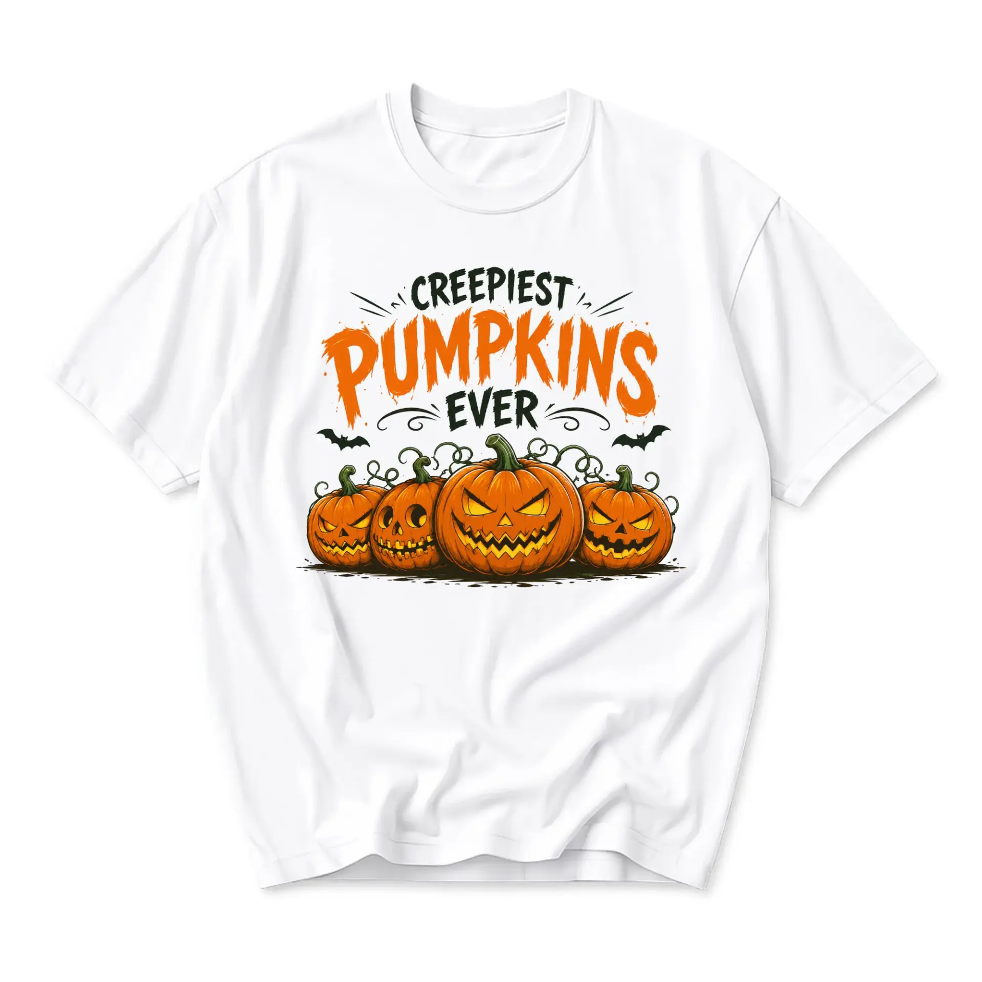 Graphic Tee Creepiest Pumpkins Ever Halloween Print Unisex Crew Neck Casual Cotton Blend Short Sleeve Shirt