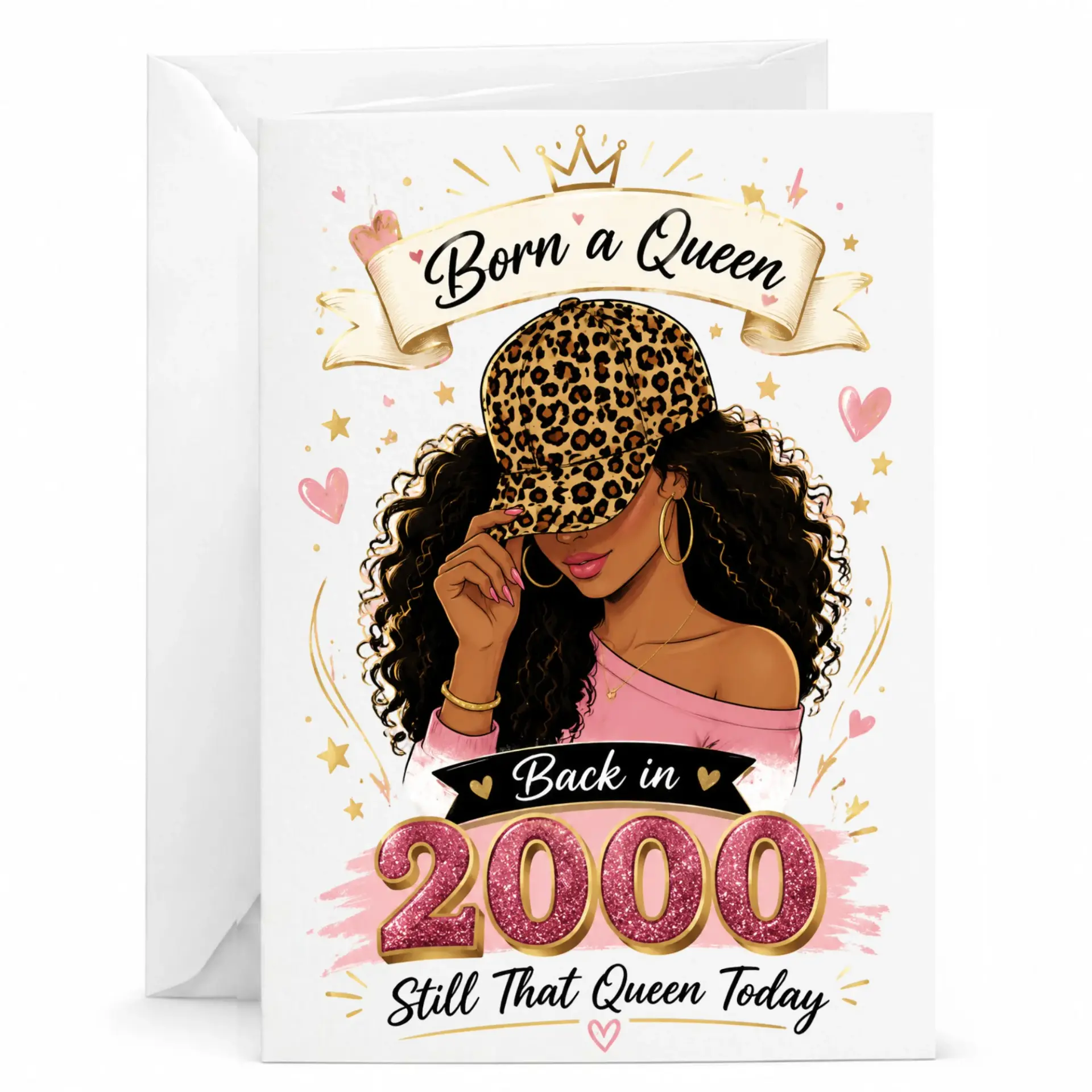 Birthday Card for Her Born a Queen Back in 2000 Still That Queen Today Illustrated Celebration Greeting Card