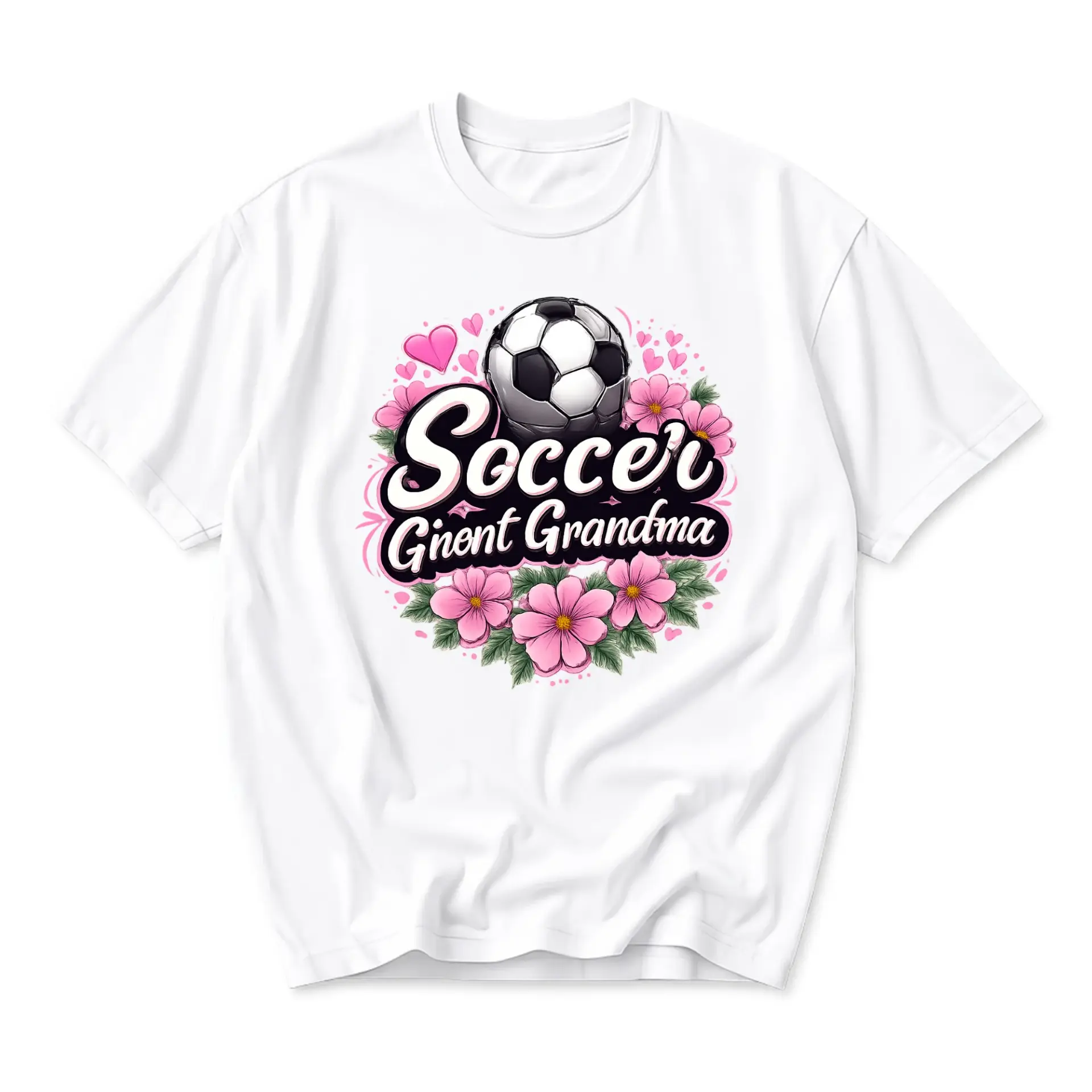 Graphic Tee Soccer Great Grandma Floral Print White Unisex Crew Neck T-Shirt for Sport Fans and Casual Everyday Wear