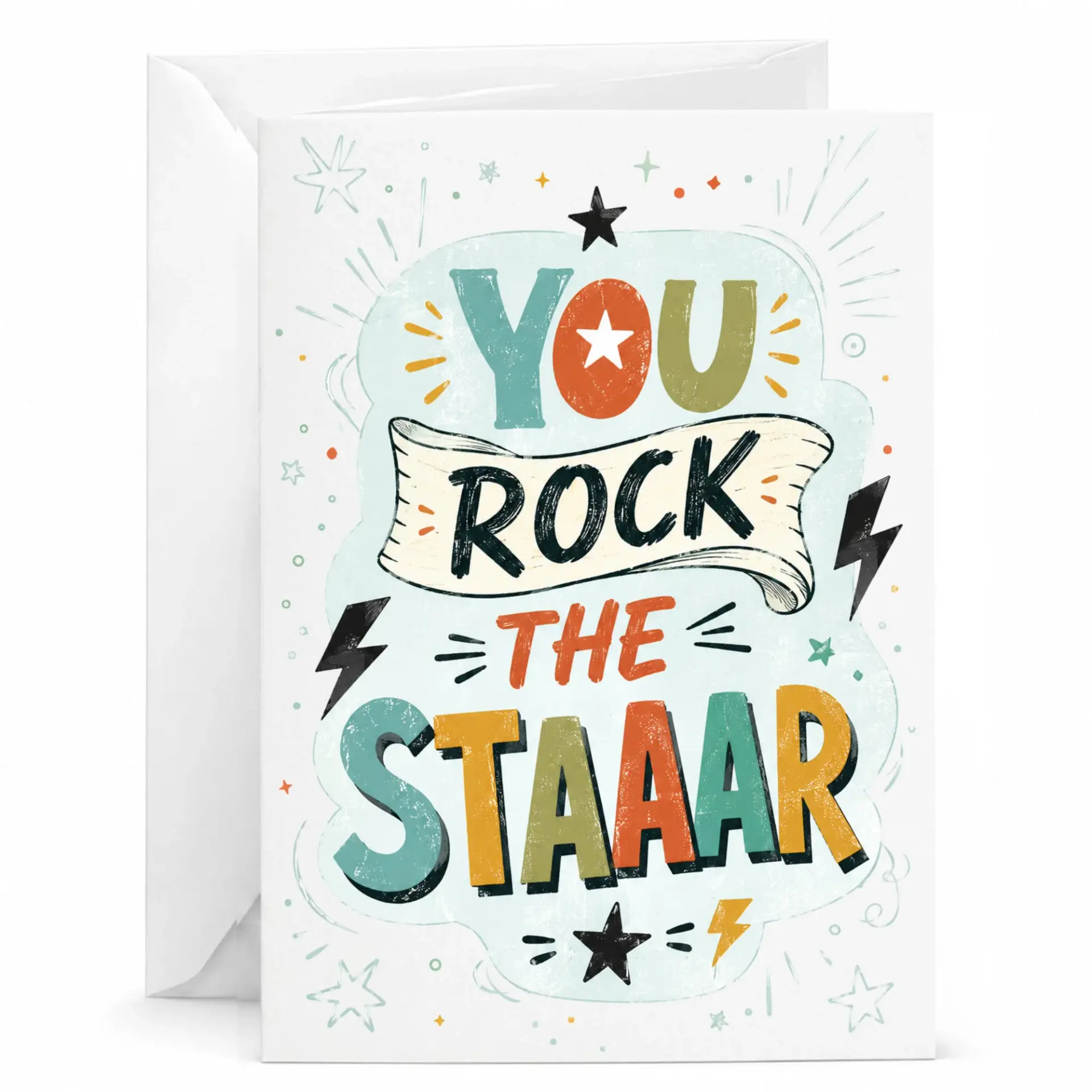 Funny Greeting Card You Rock the Staaar Appreciation Note with Envelope for Friends and Family 5x7 Inch Folded