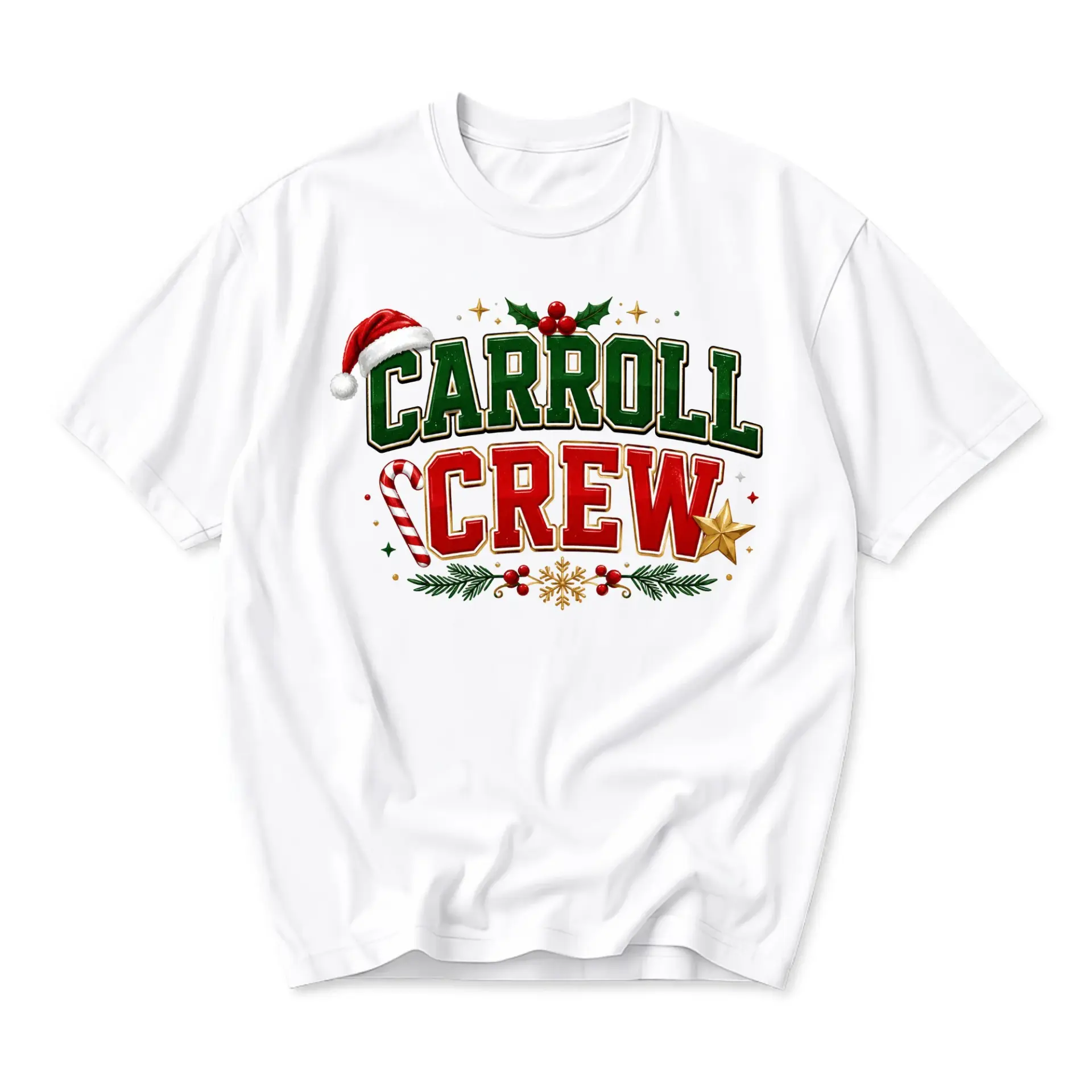Funny Shirt Carroll Crew Holiday Graphic Tee Retro Christmas Lettering