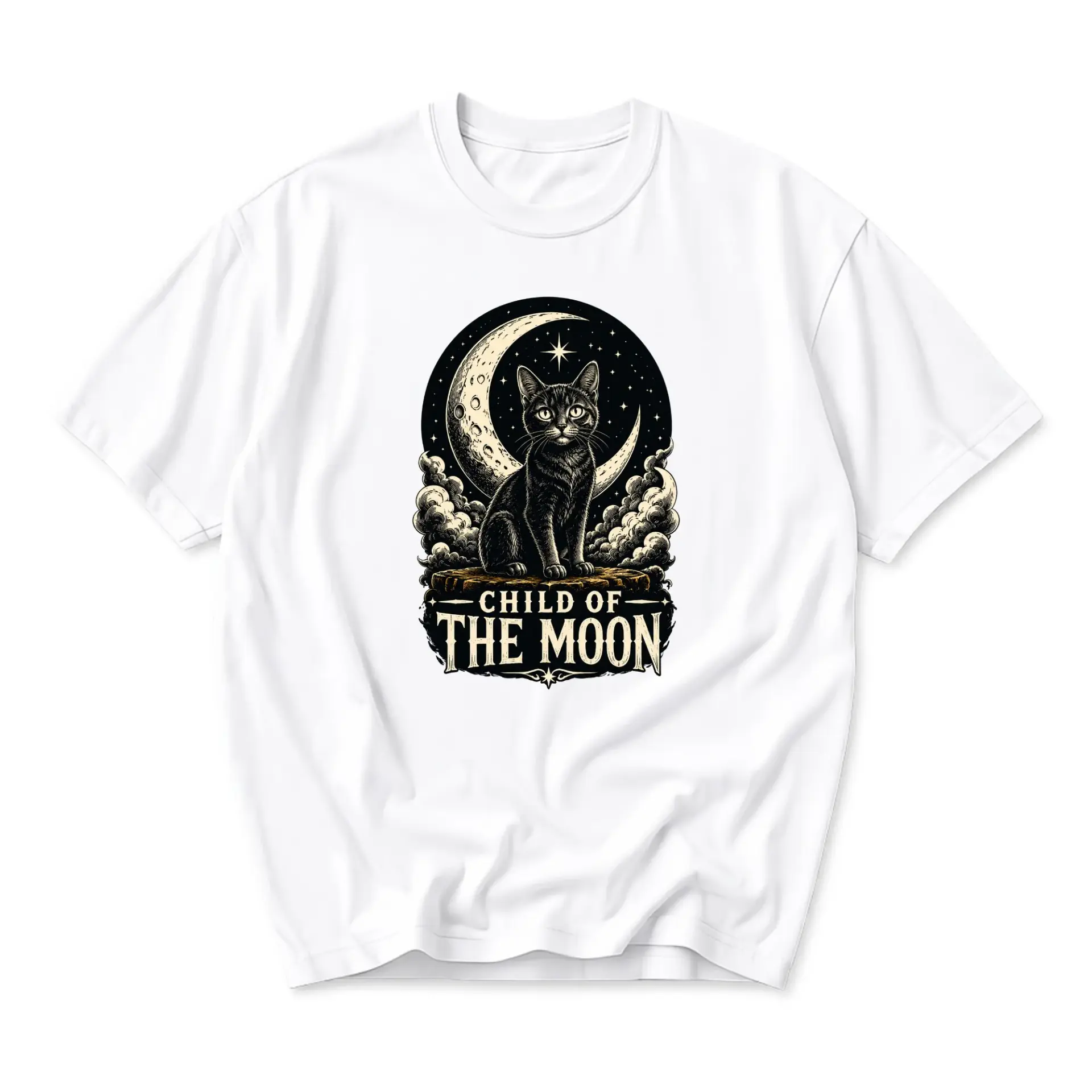Graphic Tee Child of the Moon Black Cat Celestial Design Unisex Crew Neck Soft Cotton Casual Everyday Short Sleeve Shirt