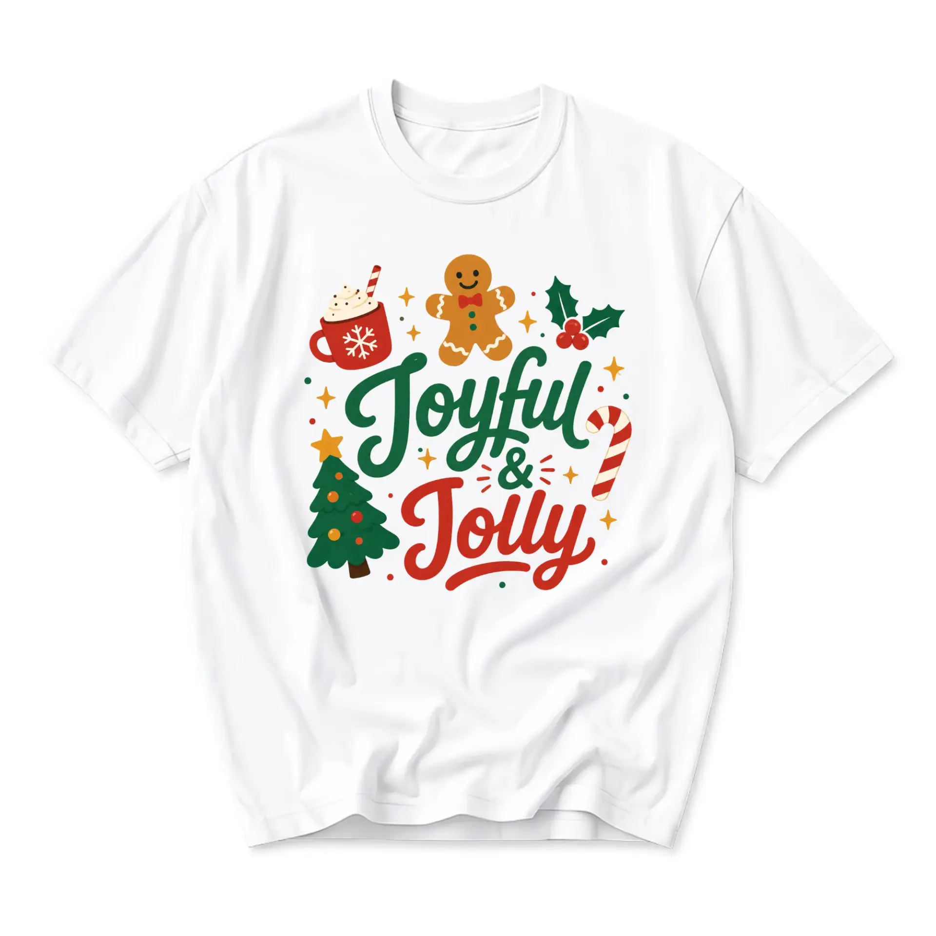 Graphic Tee Joyful and Jolly Holiday Theme Unisex Crew Neck T-Shirt for