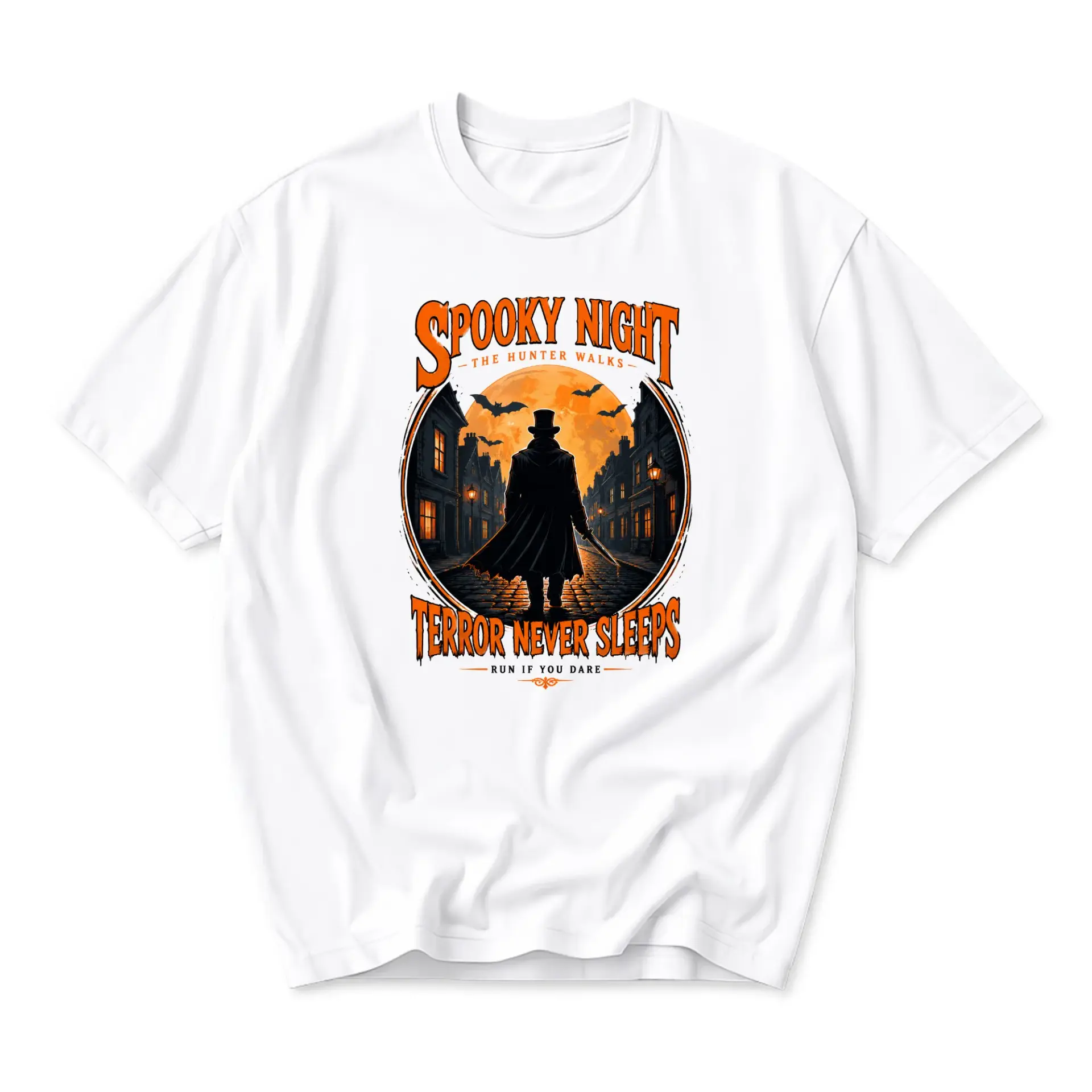 Graphic Tee Spooky Night Terror Never Sleeps Halloween Art Unisex Crew Neck Casual Everyday Short Sleeve Cotton Shirt