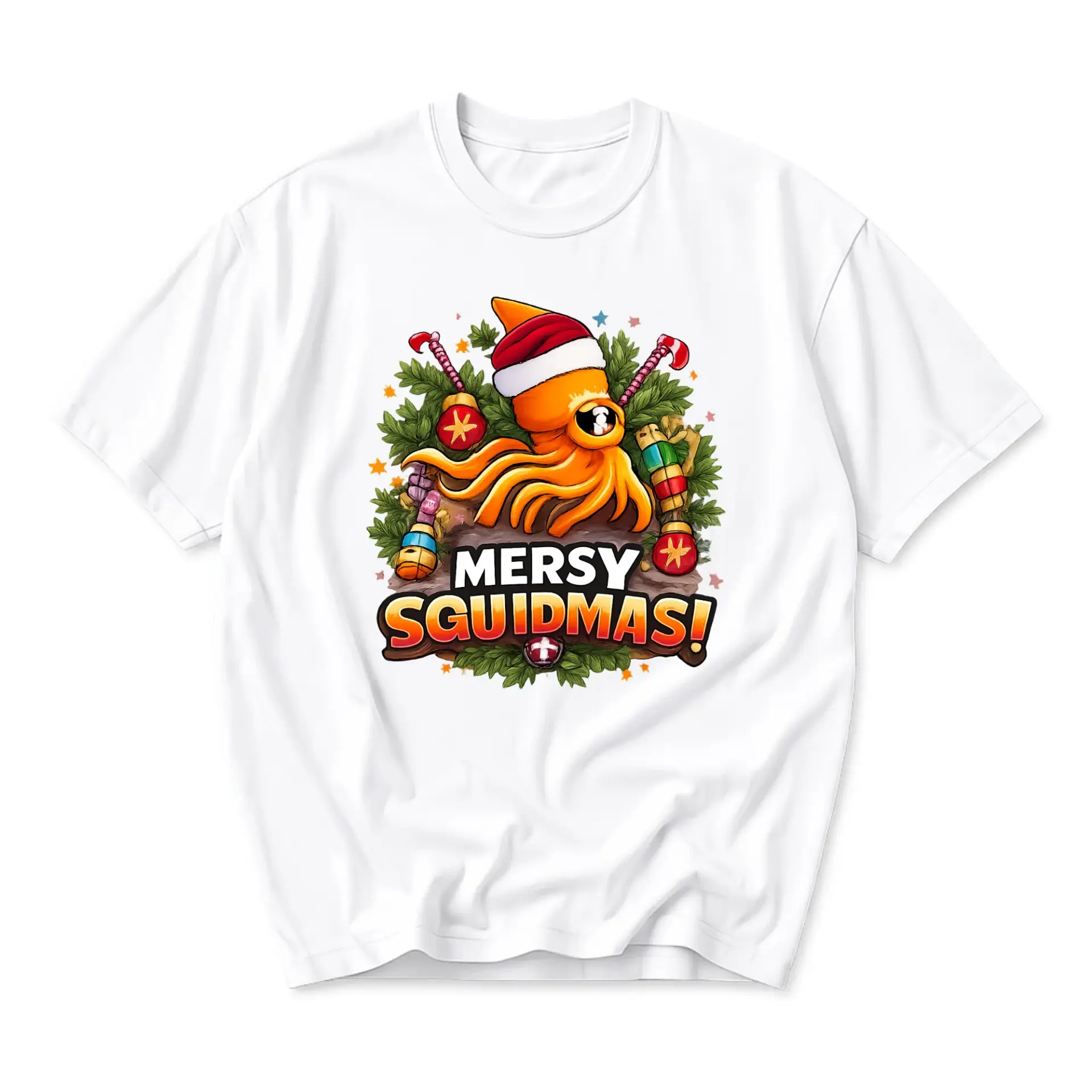 Funny Shirt Mersy Sguidmas Squid Holiday Graphic Tee Unisex Crew Neck Short Sleeve Casual Cotton Blend Apparel White