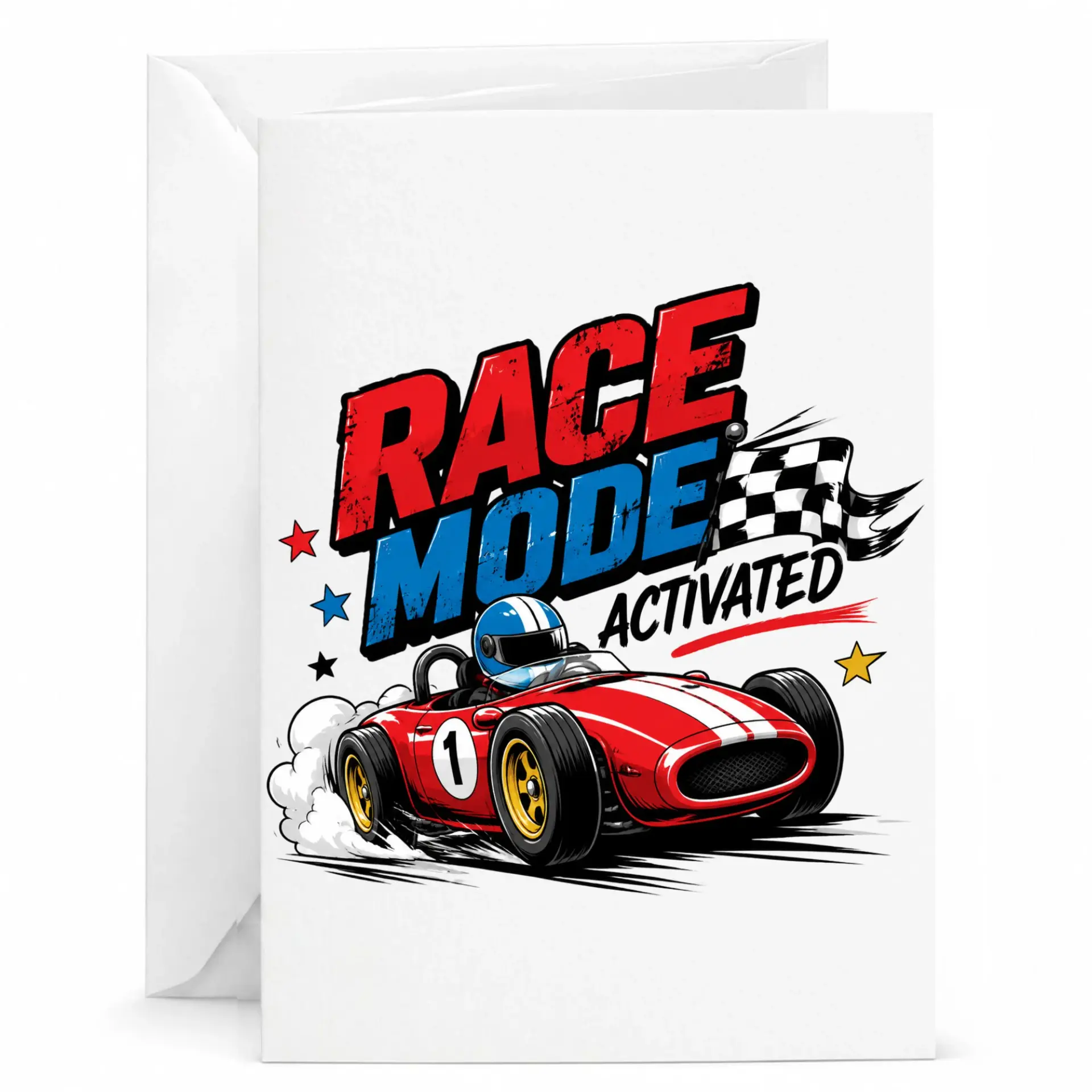 Greeting Card Race Activated Illustration for Racing Fans Enthusiasts Red Auto Speed Birthday Note