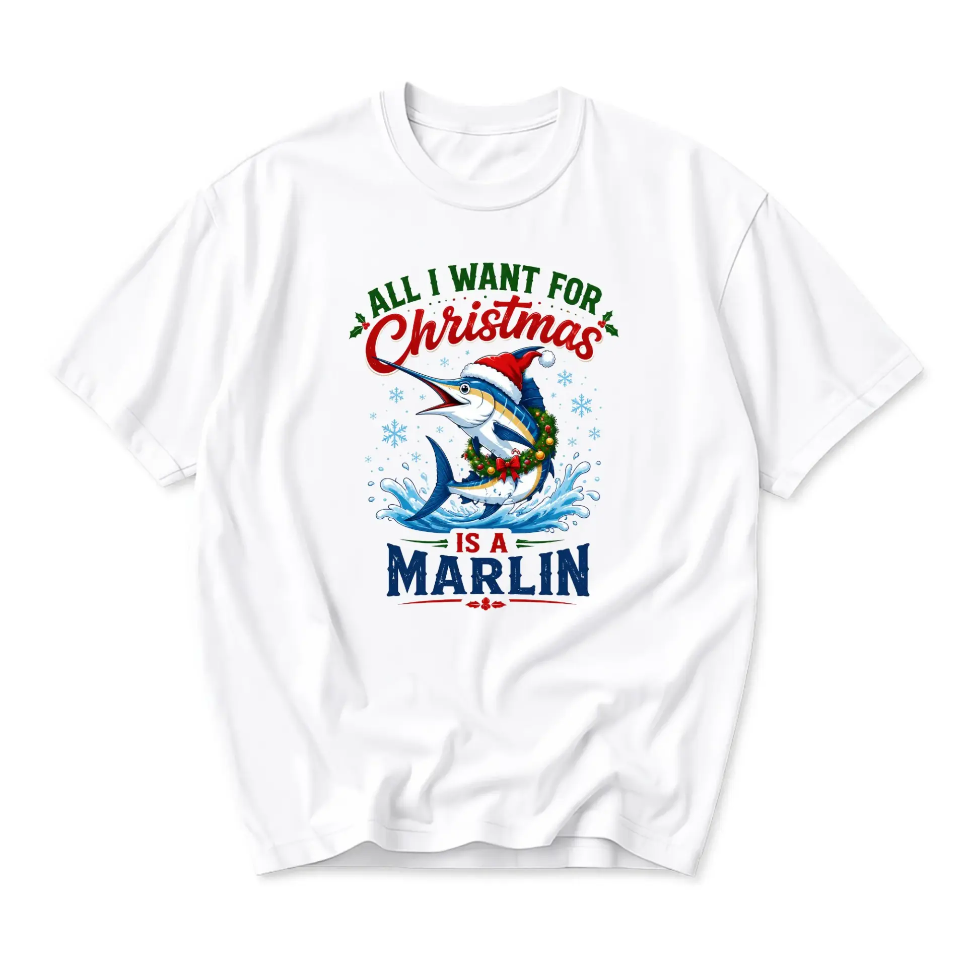 Funny Shirt All I Want for Christmas Is a Marlin Graphic Tee Holiday