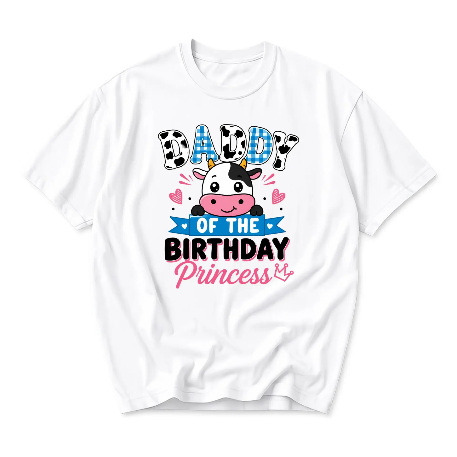 Funny Shirt Daddy of the Birthday Princess Graphic Tee Cute Cow Theme Casual Unisex Crew Neck Short Sleeve Top