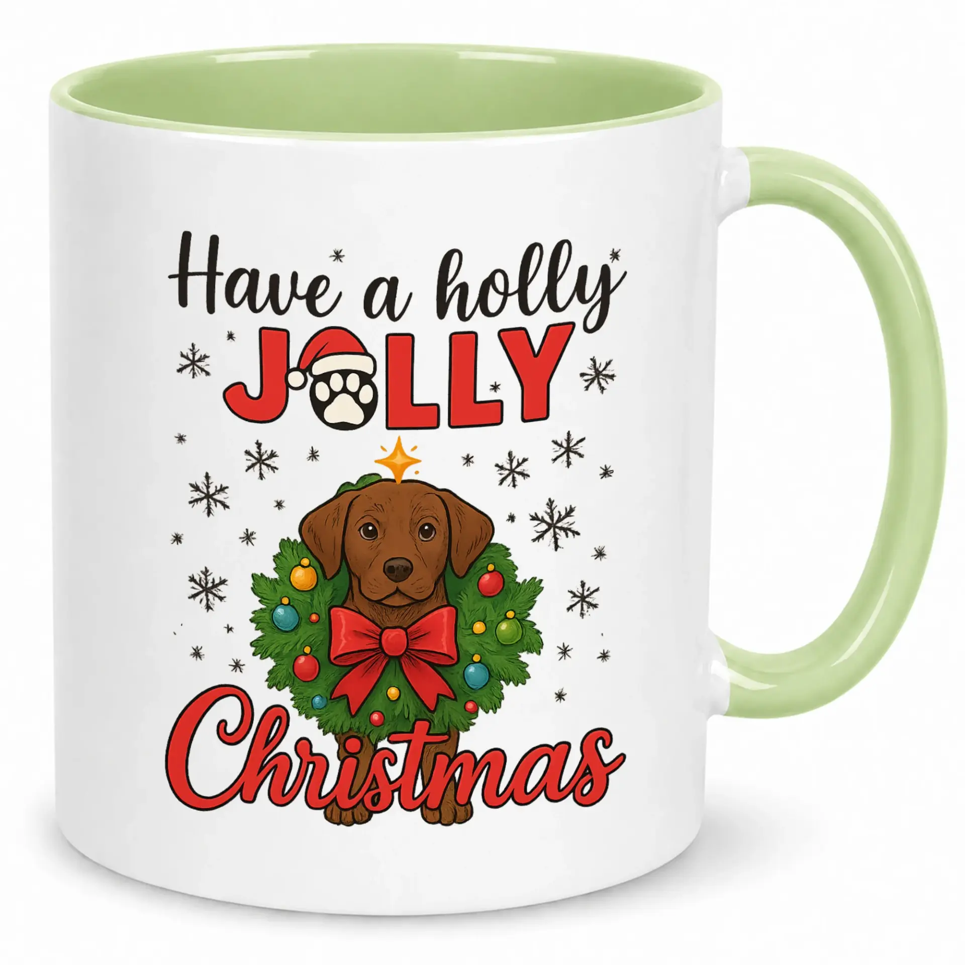 Christmas Dog Coffee Mug, Funny Chocolate Labrador Pet Lover Holiday Ceramic Cup, Festive Holly Jolly Xmas Beverage Drinkware Gift