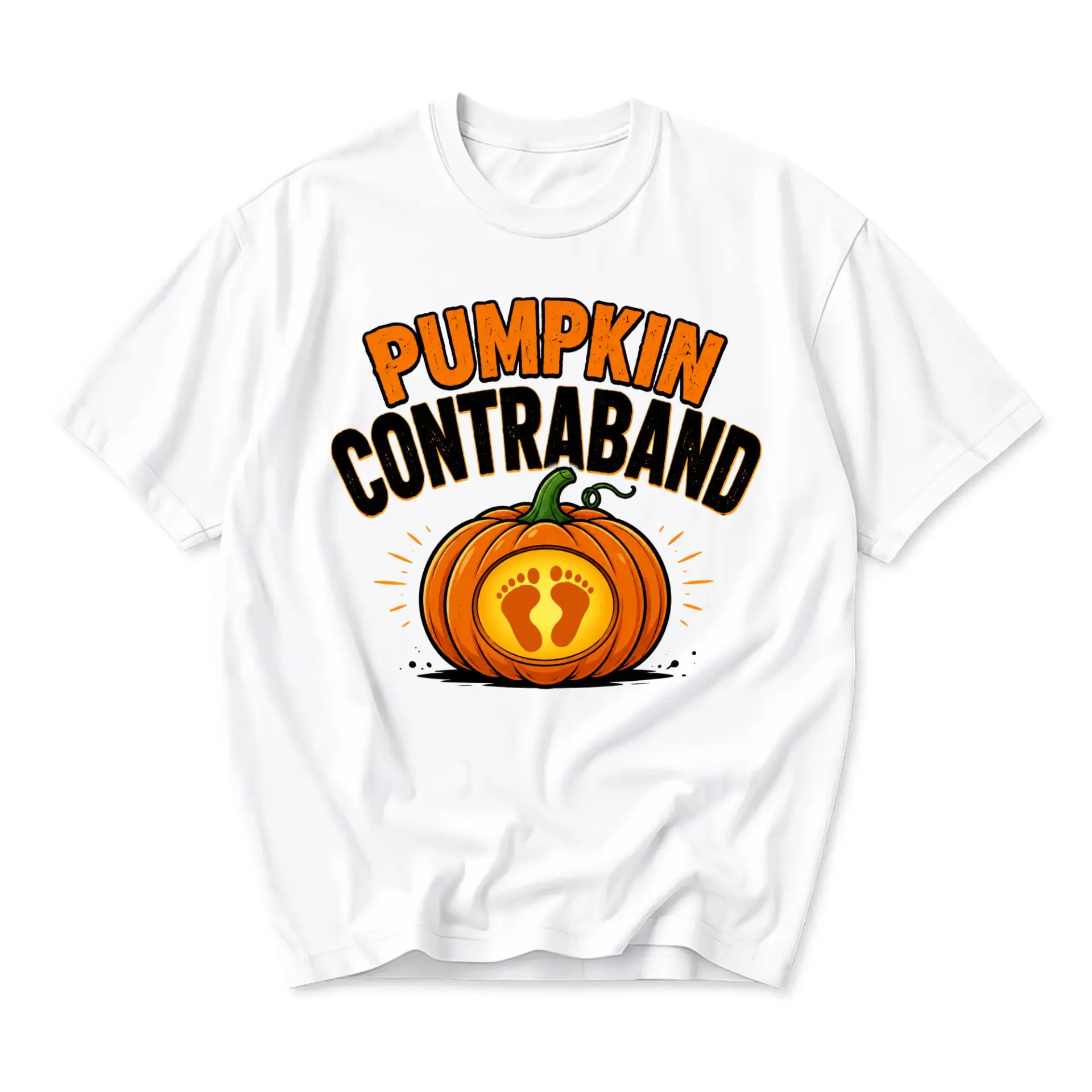 Graphic Tee Pumpkin Contraband Unisex Casual Crew Neck T-Shirt for Fall Harvest Seasonal Enthusiasts and Festive Wear