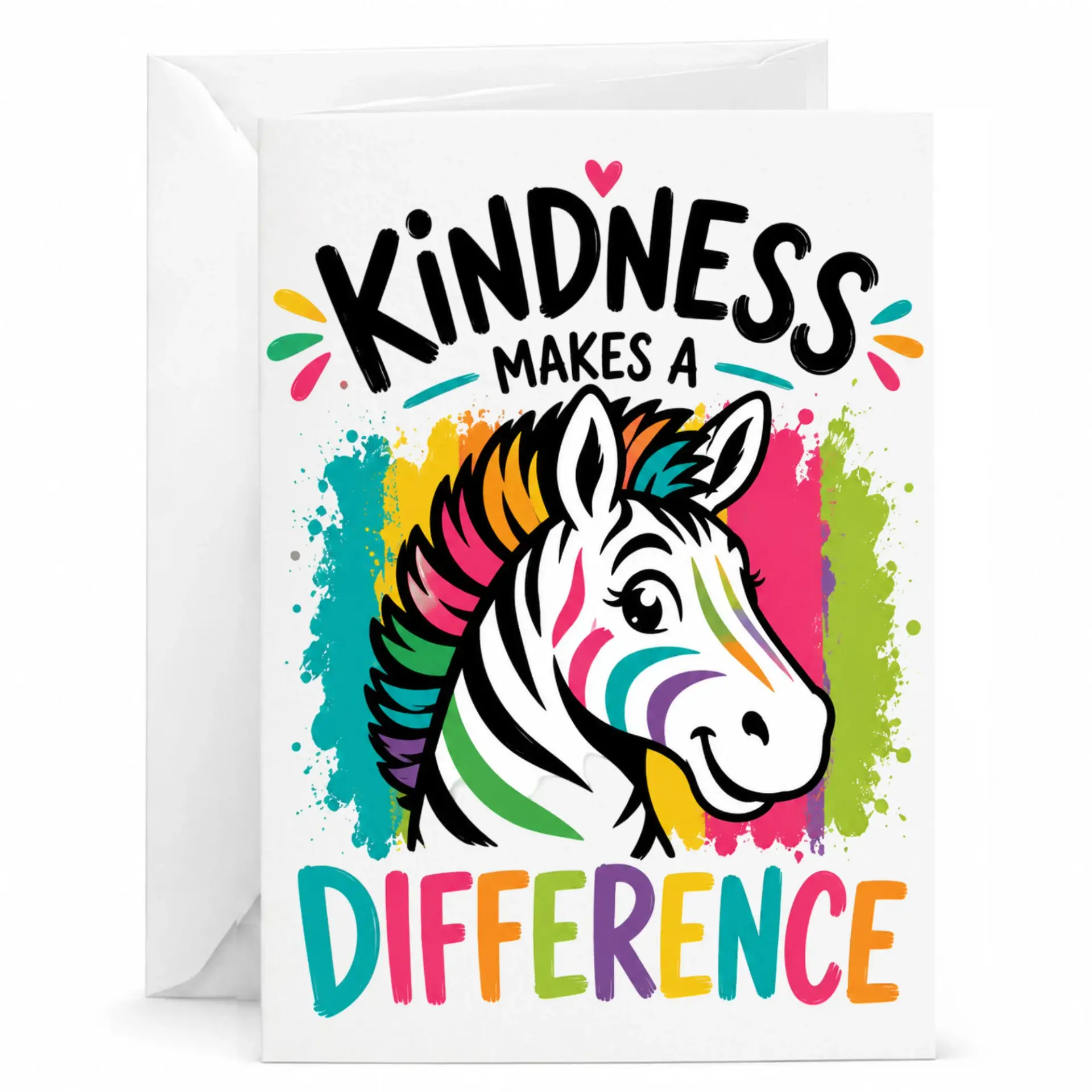 Kindness Makes a Difference Greeting Card Colorful Illustration Inspirational Note for Friends and Family