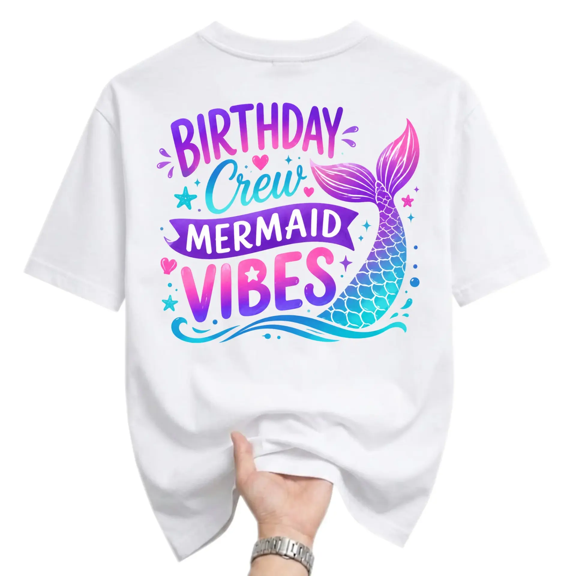 Graphic Tee Birthday Crew Mermaid Vibes Unisex Casual Short Sleeve Crew Neck Cotton Blend Shirt for Everyday Wear