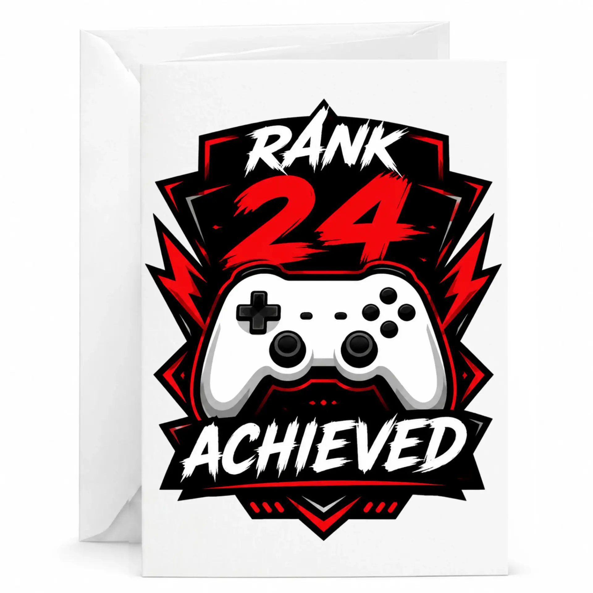 Birthday Card Rank 24 Achieved Funny Gaming Design Greeting Card for Video Game Enthusiasts 5x7 Folded Card