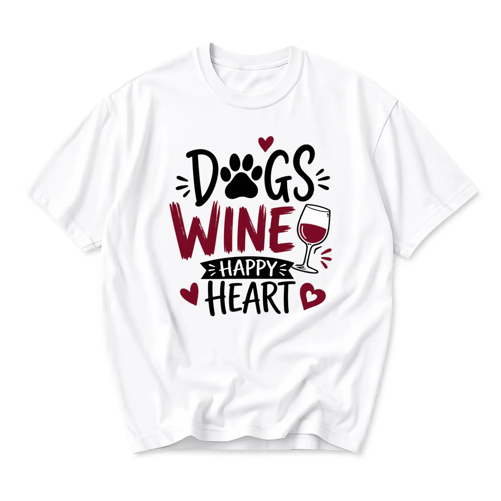 Funny Shirt Wine Happy Heart Graphic Tee Unisex Casual Apparel for Pet