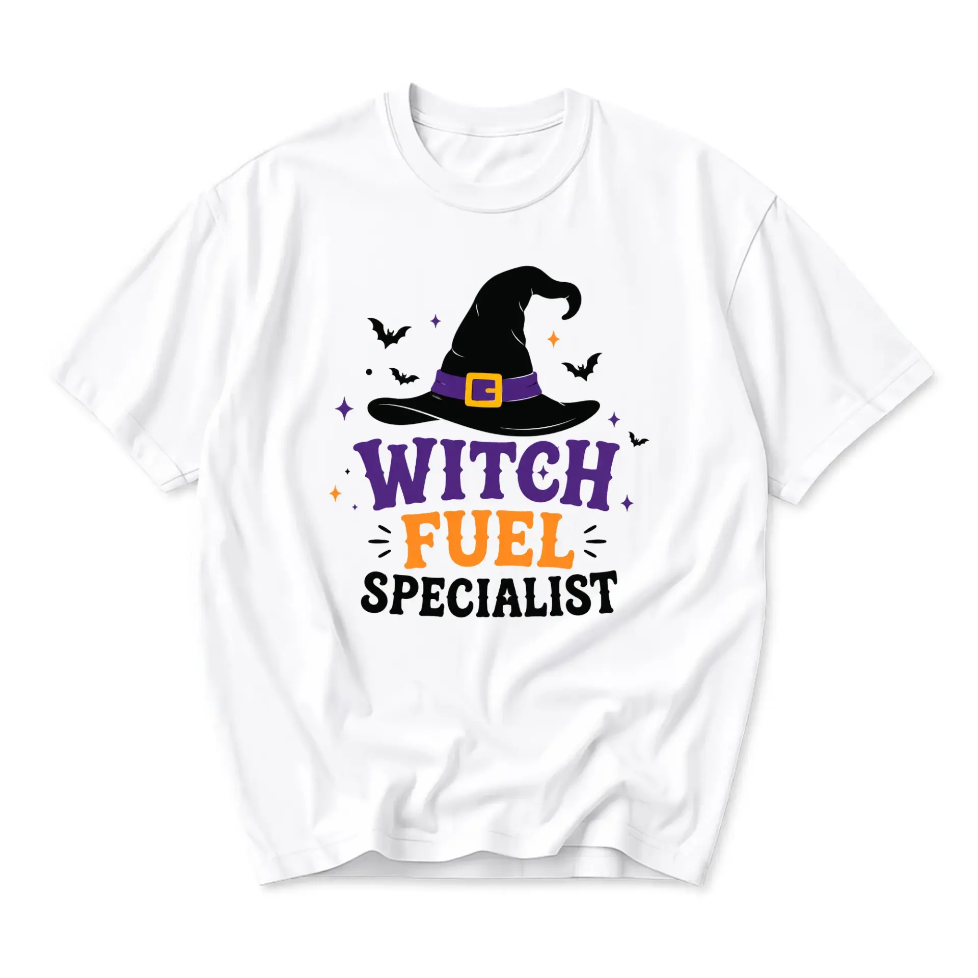 Funny Shirt Witch Fuel Specialist Graphic Tee Seasonal Halloween Costume Top Casual Cotton Blend Unisex Crew Neck