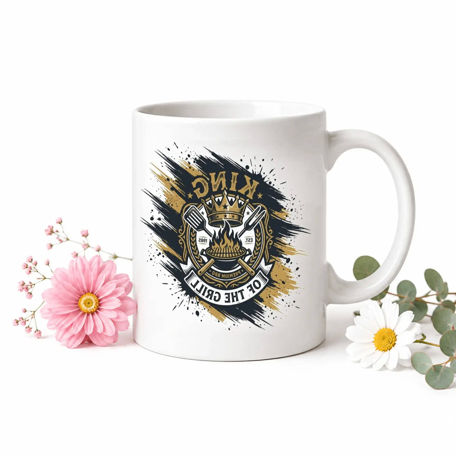 of the Grill Coffee Mug Blue Accent Handle Ceramic Drinkware for Barbecue Enthusiasts and Outdoor Cooking Fans