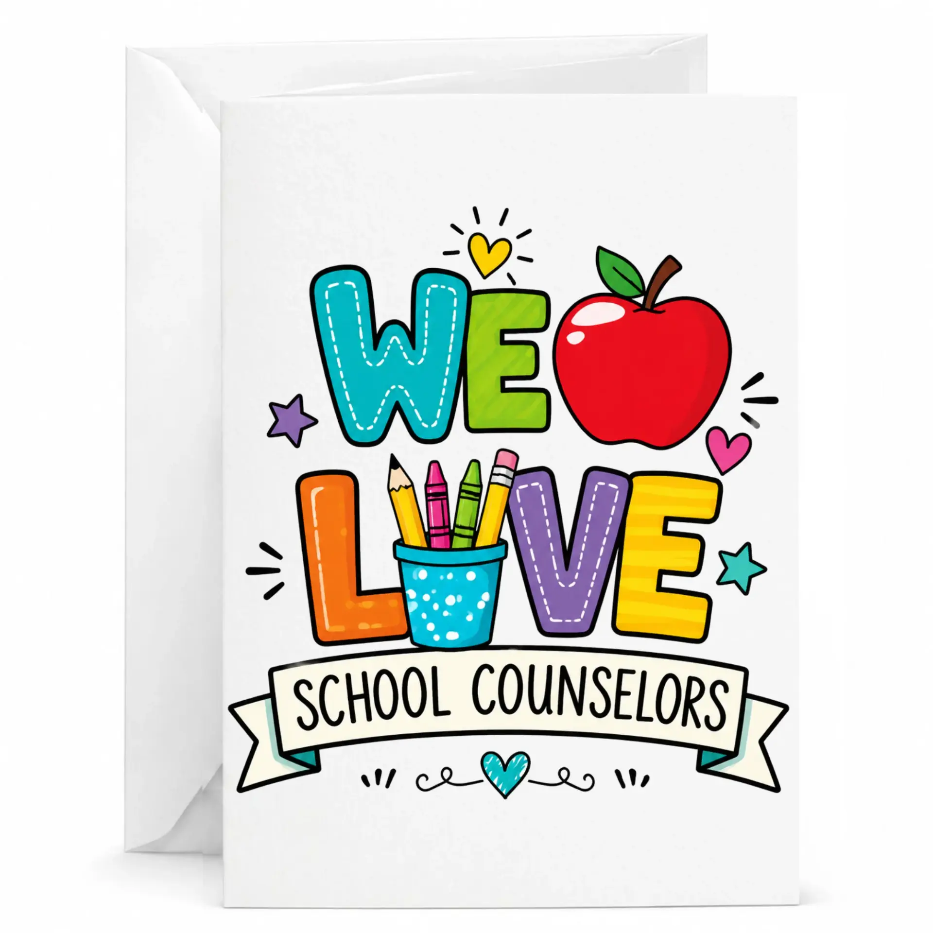 Greeting Card for School Counselors with Vibrant Colorful Stationery Illustration and Heartfelt
