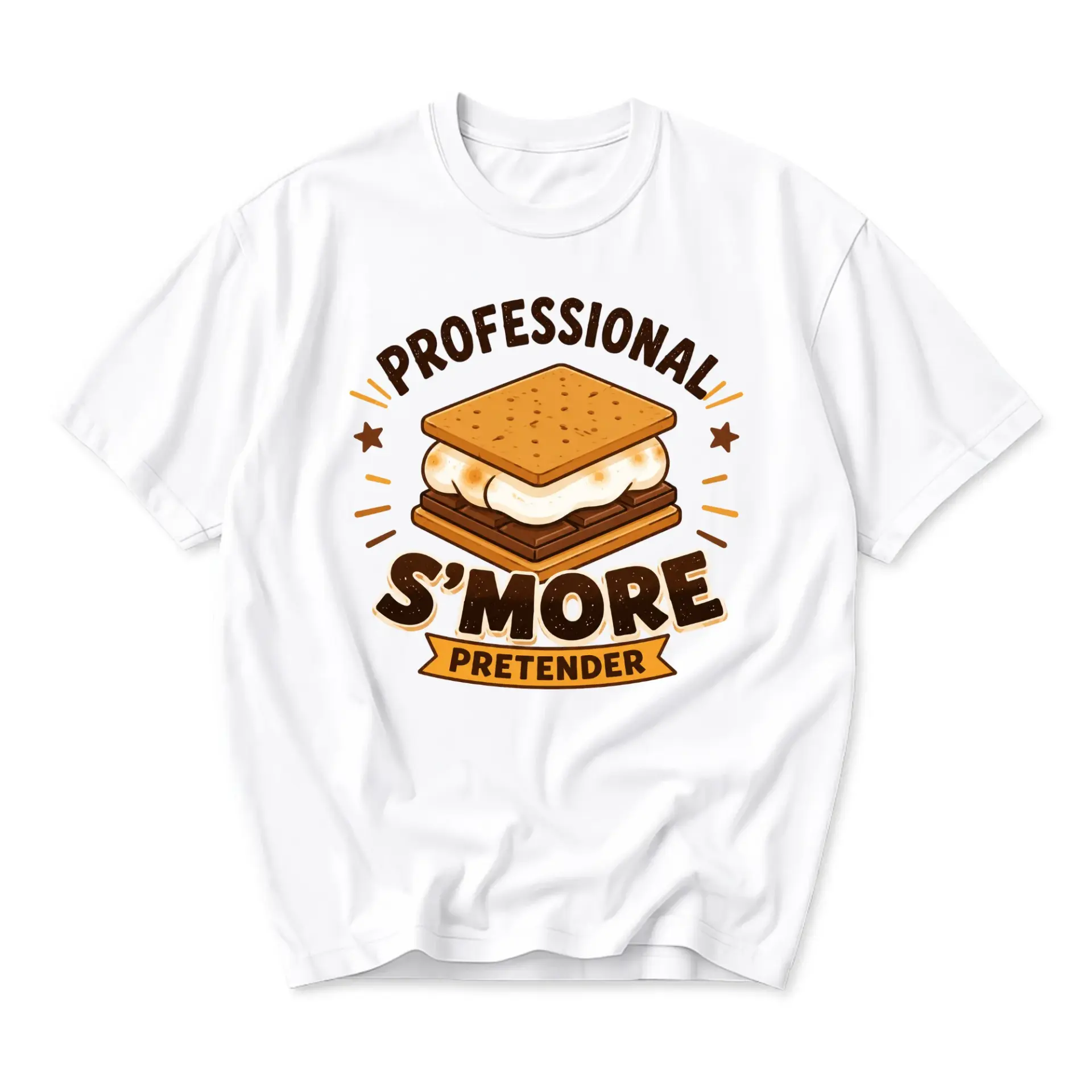 Funny Shirt Professional S'more Pretender Graphic Tee Casual Cotton Unisex Crew Neck Top for Outdoor Enthusiasts and Campers