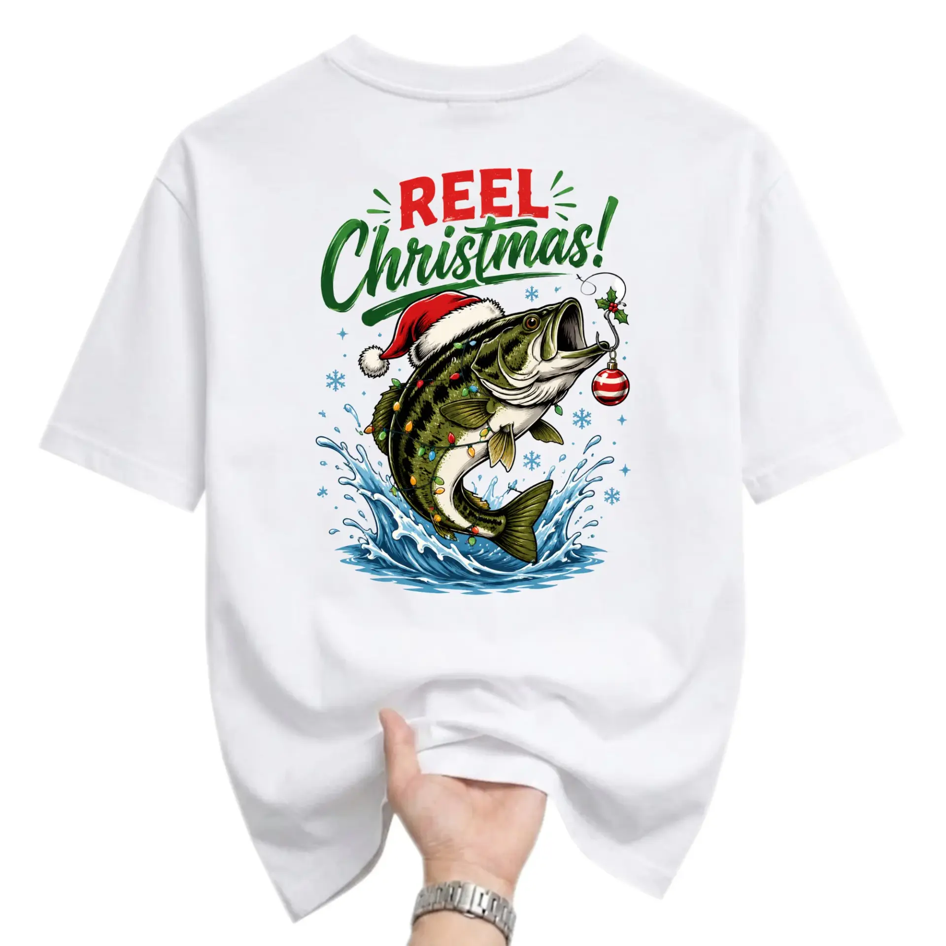 Graphic Tee Reel Christmas Fishing Holiday T-Shirt Unisex Casual Crew Neck