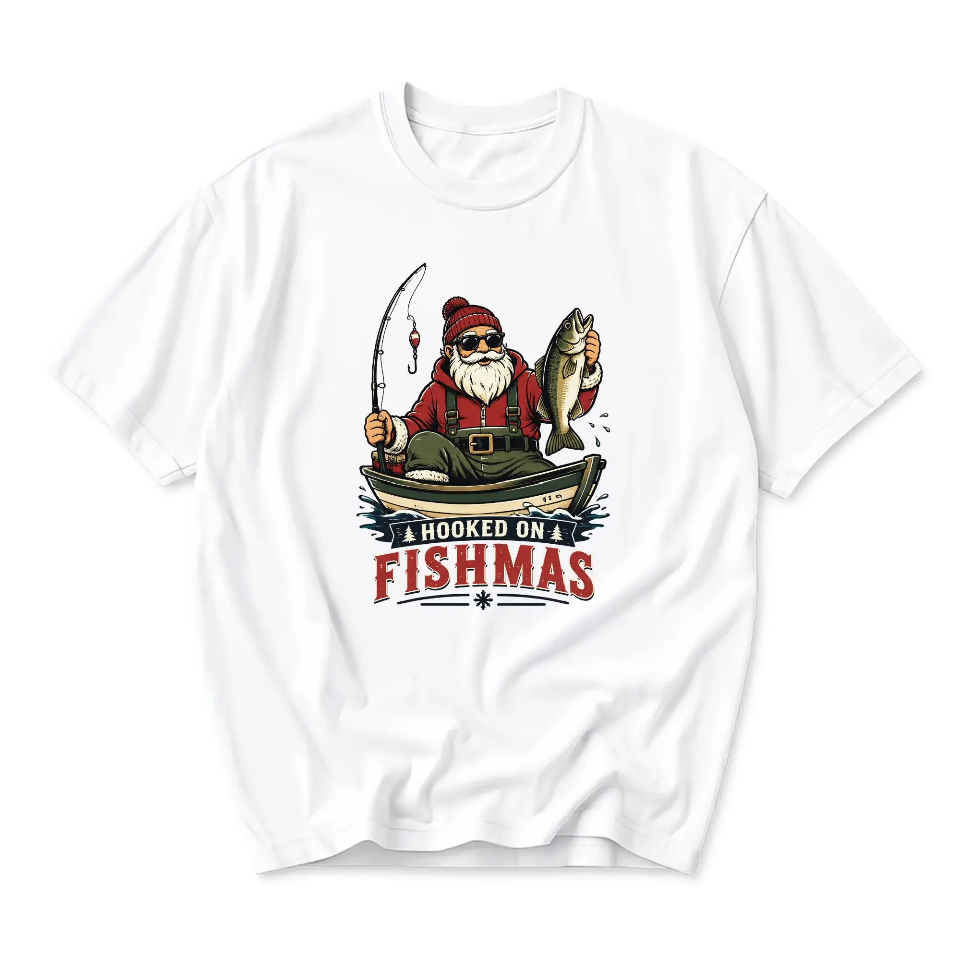 Funny Shirt on Fishmas Graphic Tee Unisex Casual Apparel Holiday Fishing