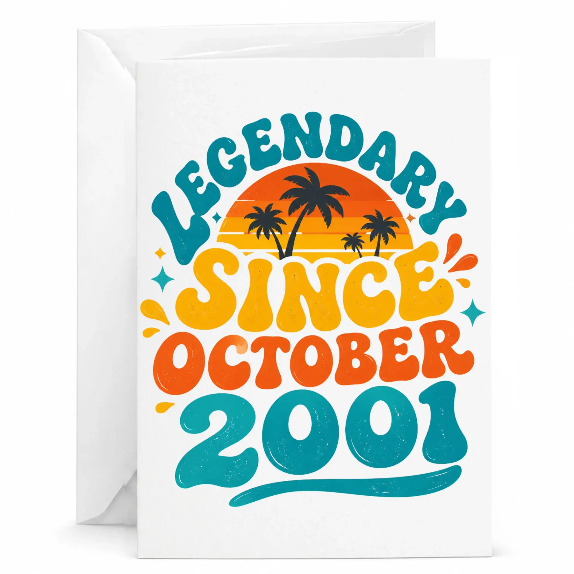Birthday Card Legendary Since October 2001 Vintage Sunset Greeting Card with Matching White Envelope 5x7 Inches