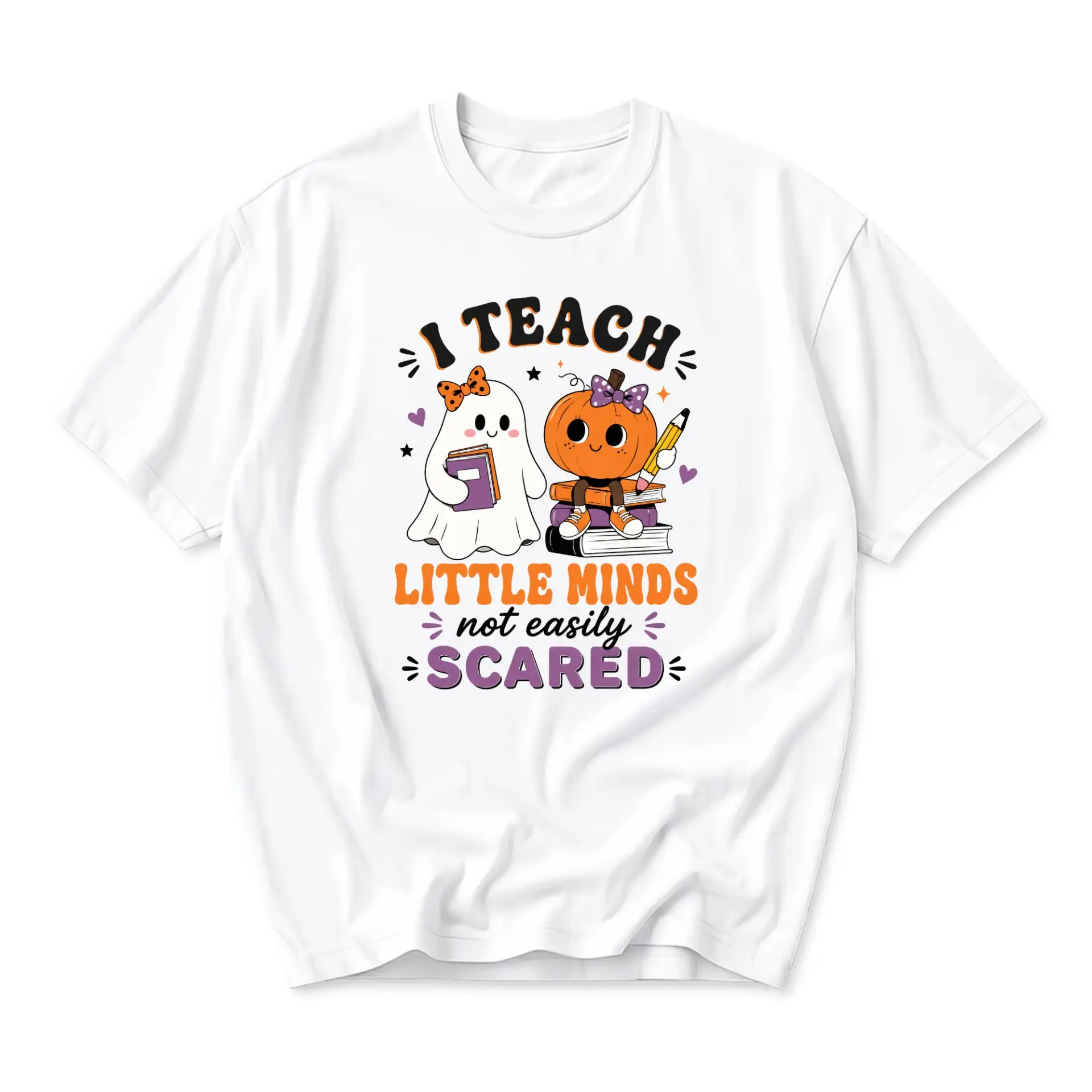 Funny Shirt I Teach Little Minds Not Easily Scared Graphic Tee Unisex Crew Neck Short Sleeve Halloween Outfit