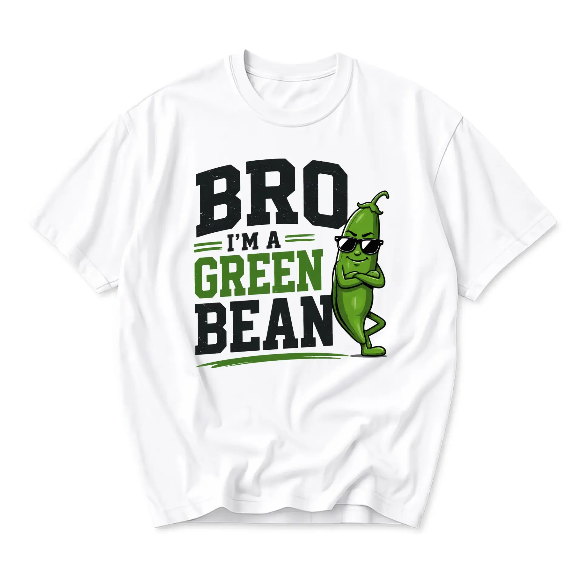 Funny Shirt Bro I'm a Green Bean Unisex Graphic Tee Cool Vegetable Pun Print Crew Neck Casual Everyday Apparel Top