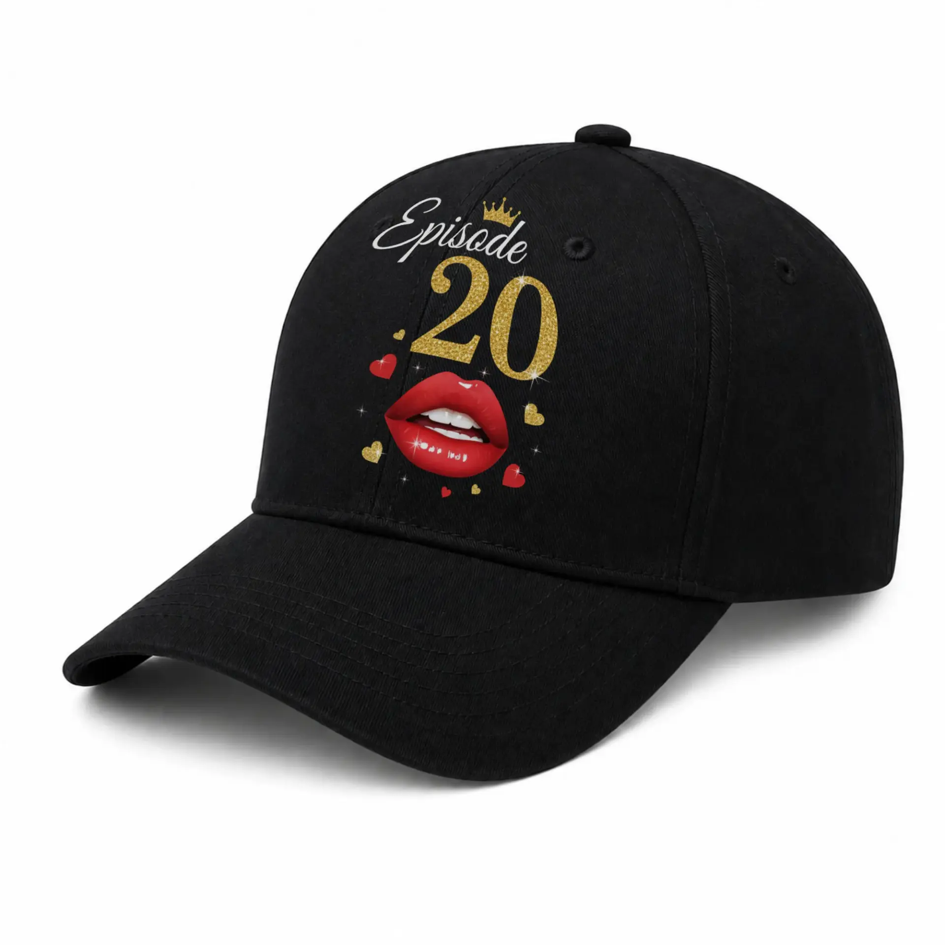 Baseball Cap Featuring Red Lips and Crown Graphic Print Design Accessory