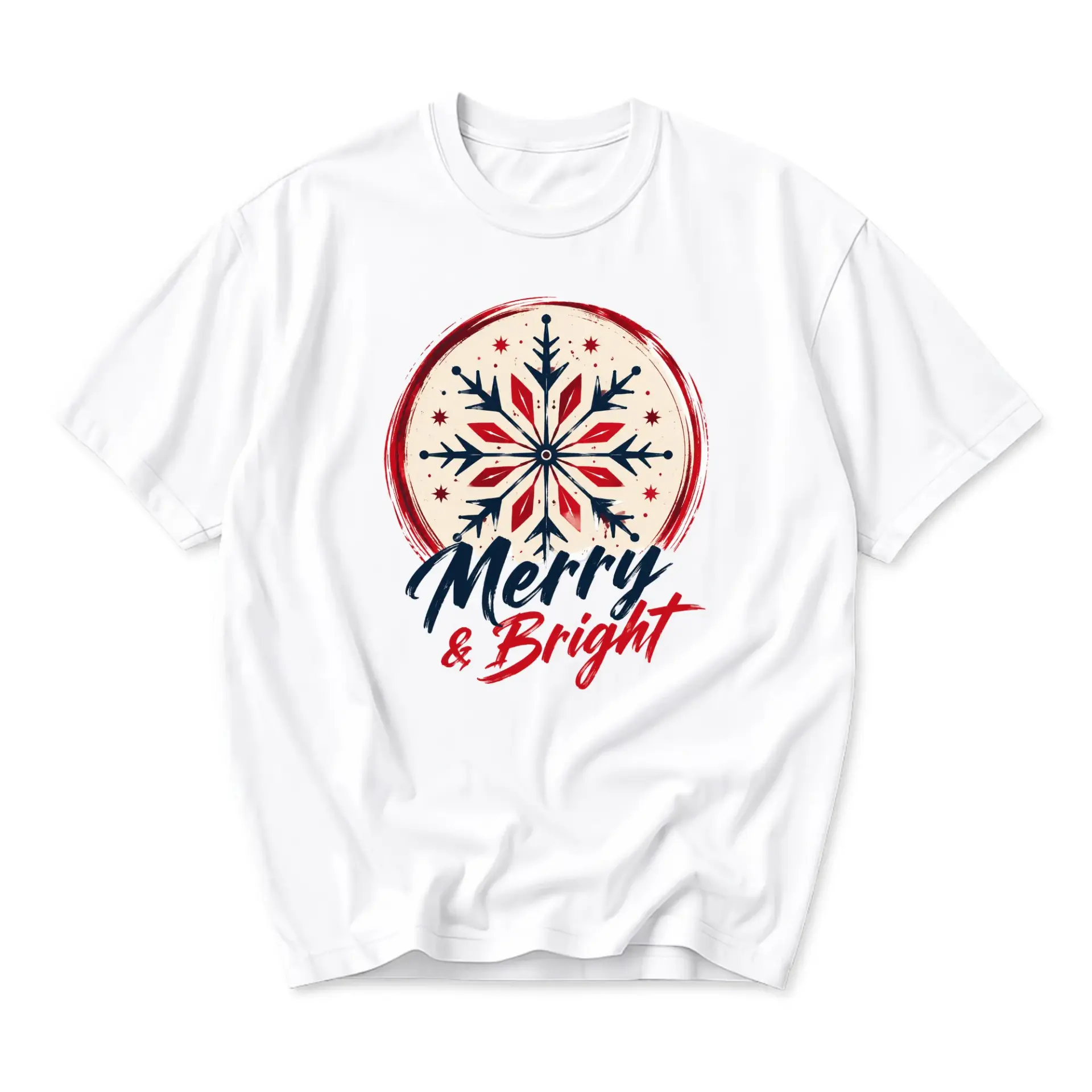 T-shirt Merry and Bright Graphic Tee Holiday Seasonal Casual Crew Neck Soft