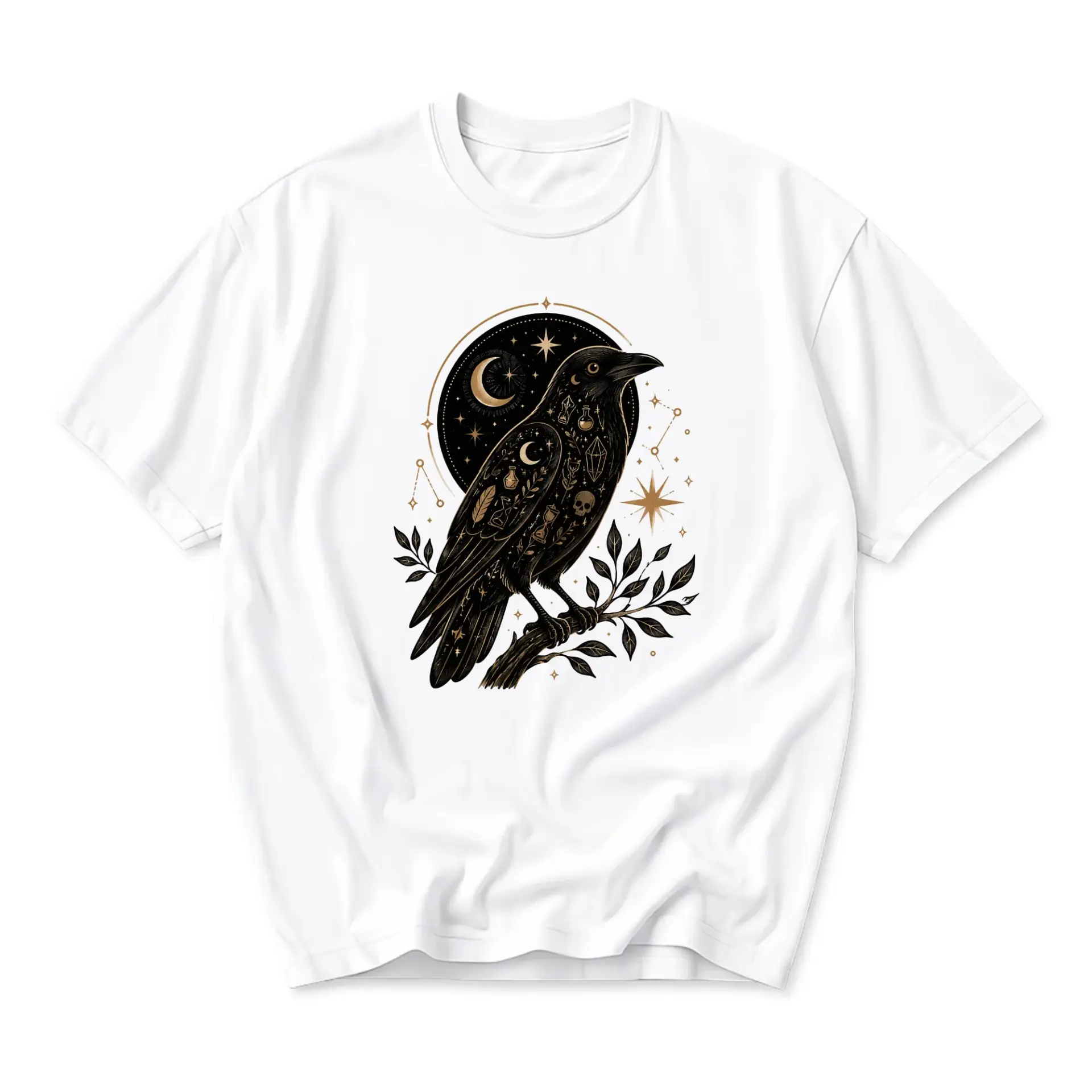 Graphic Tee Unisex Raven Celestial Art Print Crew Neck Casual Everyday Short Sleeve Cotton Blend T-Shirt Top Shirt