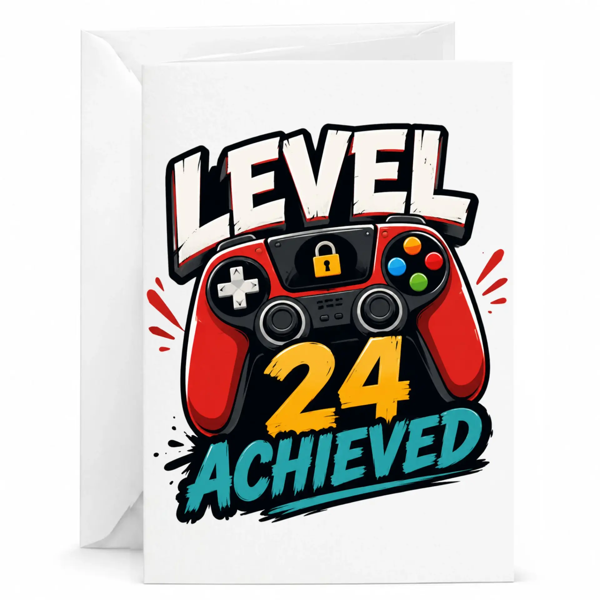 Birthday Card Level 24 Achieved Gaming Theme Greeting Card for 24th Birthday Milestone Celebration 5x7 Inches