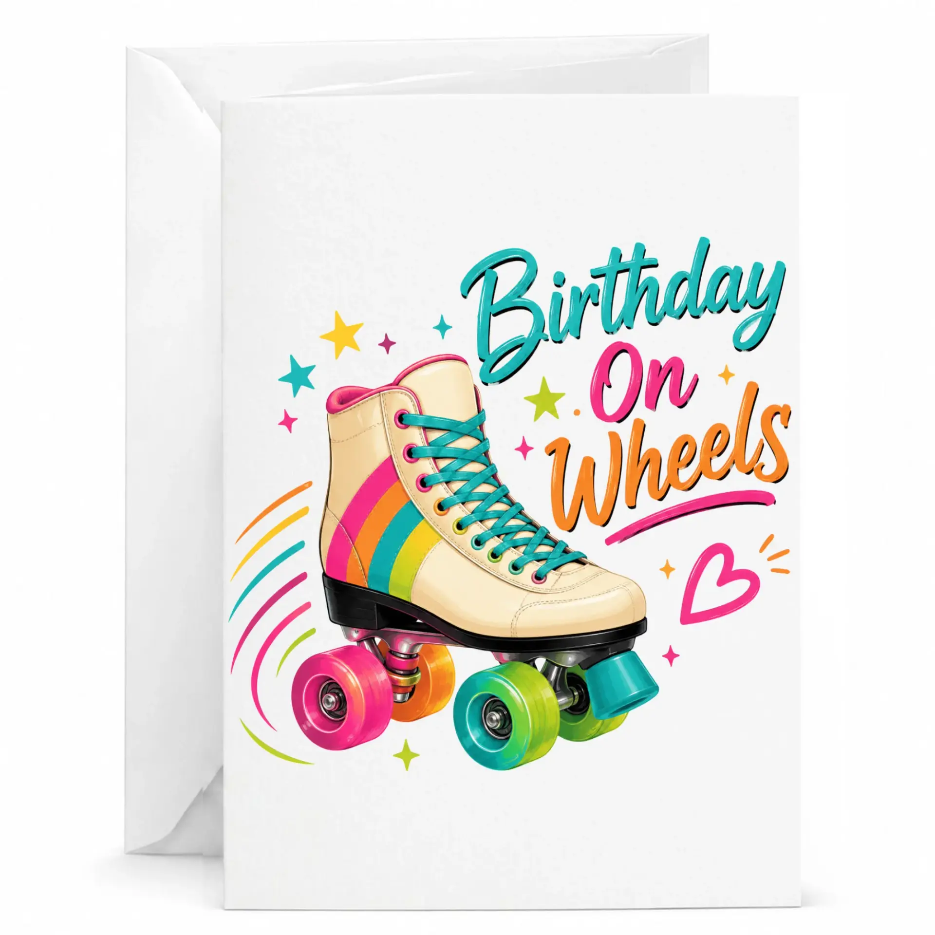 Birthday Card Birthday on Wheels Featuring a Colorful Retro Roller Skate Illustration for Fun Celebration Greeting