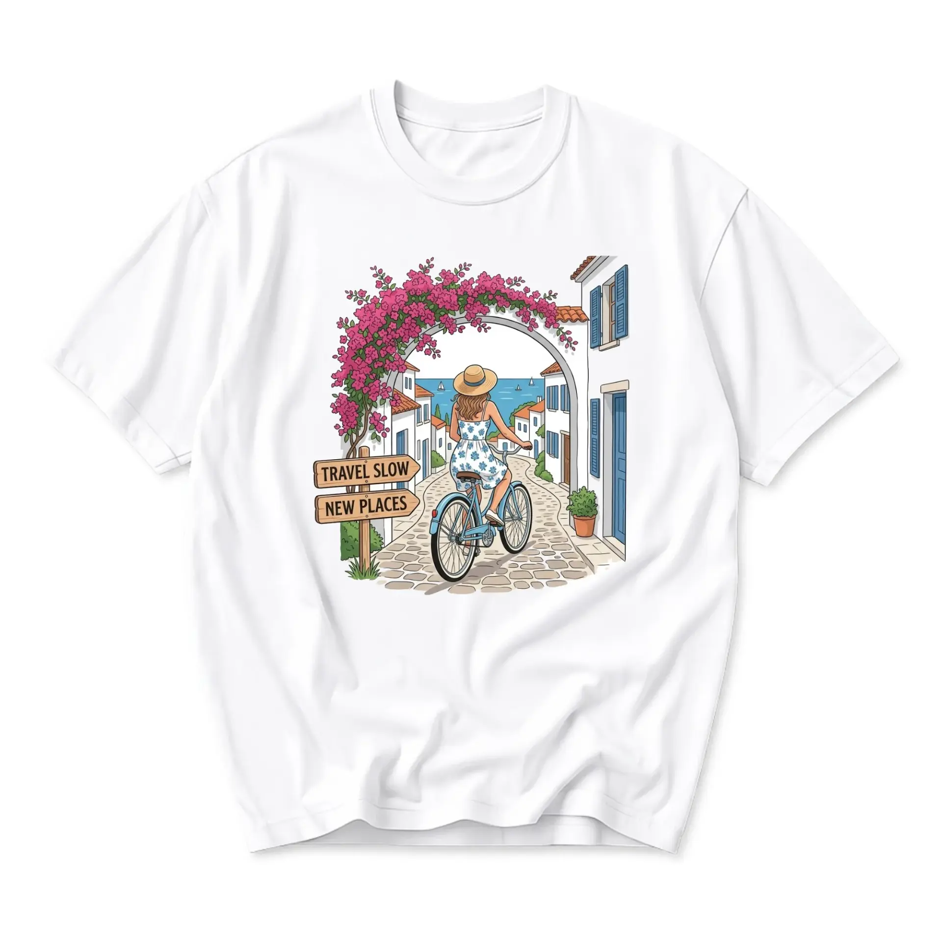 Graphic Tee Travel Slow New Places Illustration Unisex Short Sleeve Crew Neck Cotton Casual Summer Vacation Top
