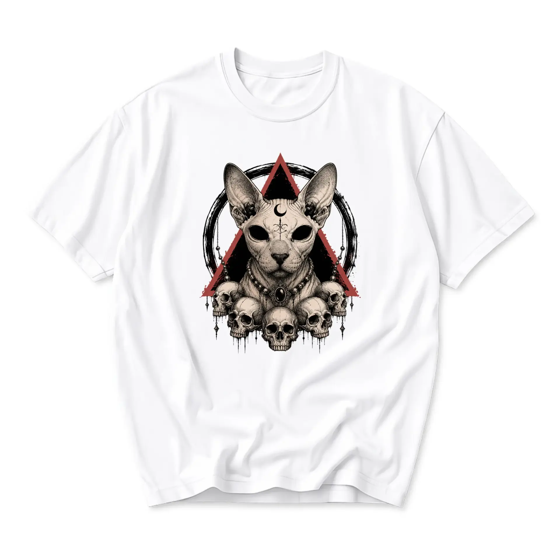 Graphic Tee Sphynx Cat and Skulls Gothic Illustration Print Unisex Crew Neck Casual Everyday Cotton Blend Shirt